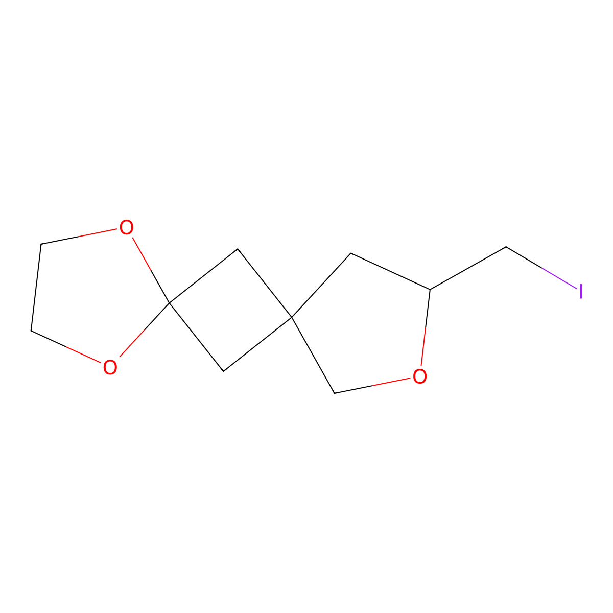 10-(Iodomethyl)-1,4,9-trioxadispiro[4.1.4^{7}.1^{5}]dodecane molecular structure, CAS 2137616-38-5