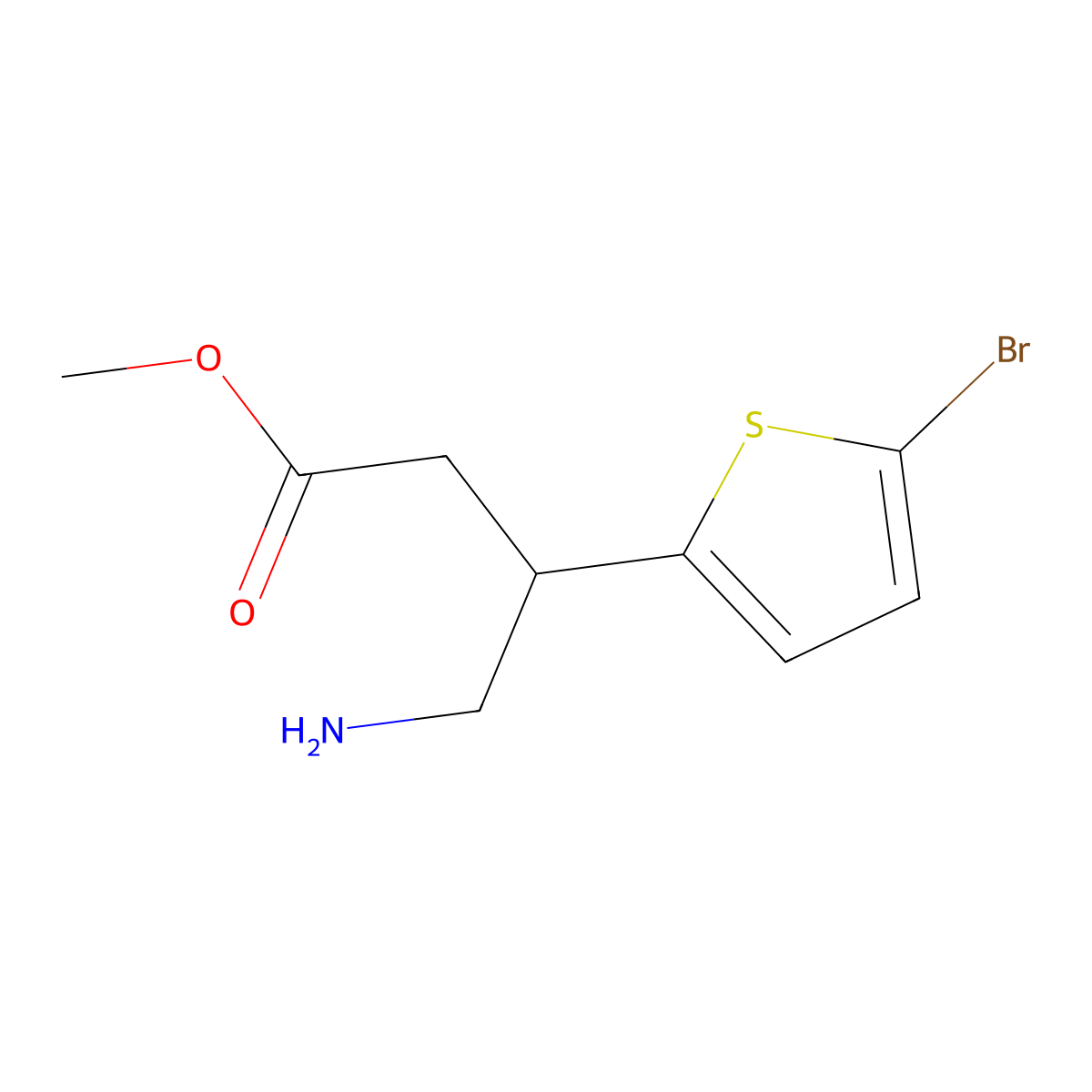 Methyl 4-amino-3-(5-bromothiophen-2-yl)butanoate molecular structure, CAS 2137616-51-2