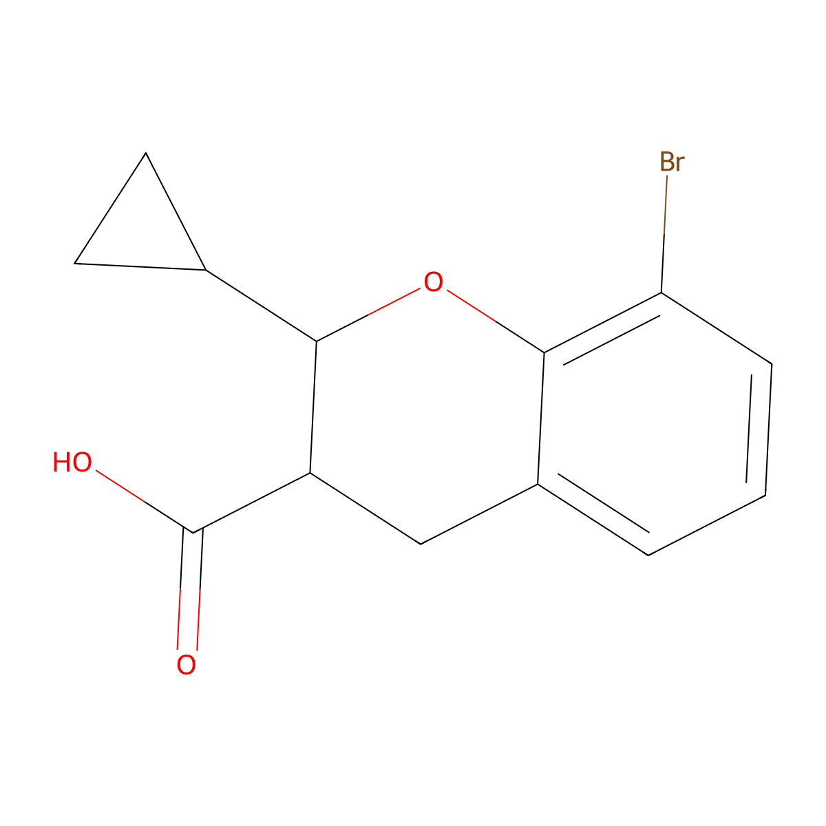 8-bromo-2-cyclopropyl-3,4-dihydro-2H-1-benzopyran-3-carboxylic acid molecular structure, CAS 2137616-99-8