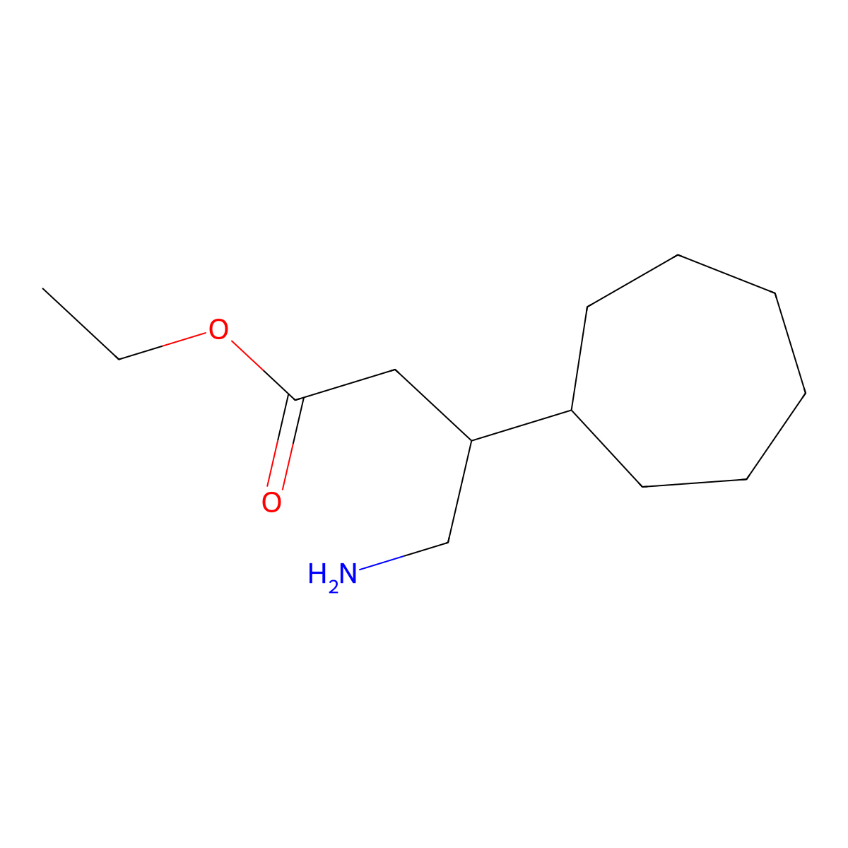 Ethyl 4-amino-3-cycloheptylbutanoate molecular structure, CAS 2137618-12-1