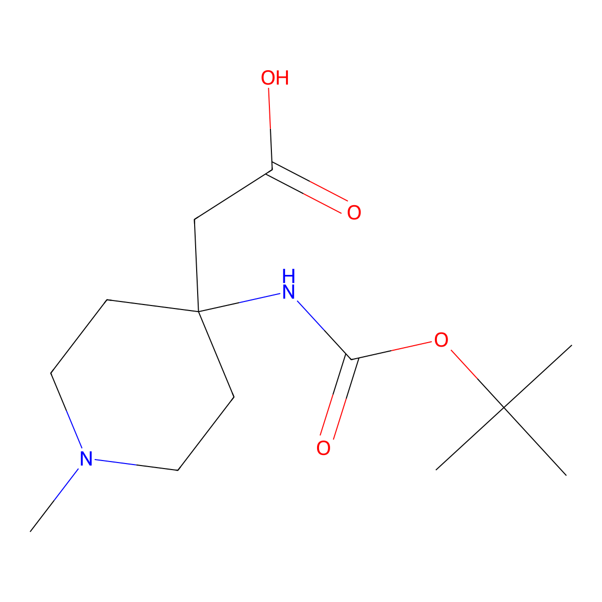 2-(4-{[(Tert-butoxy)carbonyl]amino}-1-methylpiperidin-4-yl)acetic acid molecular structure, CAS 2137618-76-7