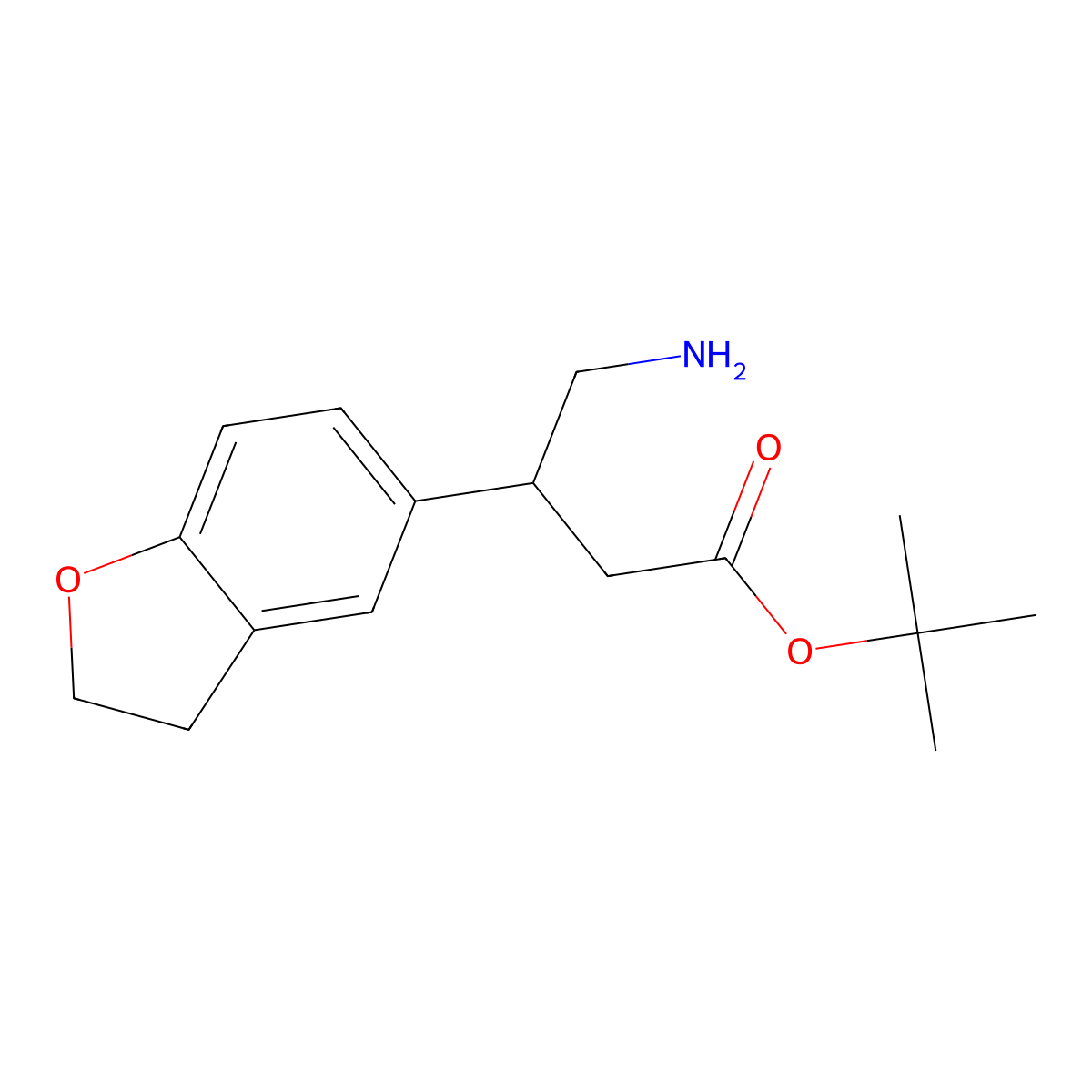 Tert-butyl 4-amino-3-(2,3-dihydro-1-benzofuran-5-yl)butanoate molecular structure, CAS 2137619-88-4