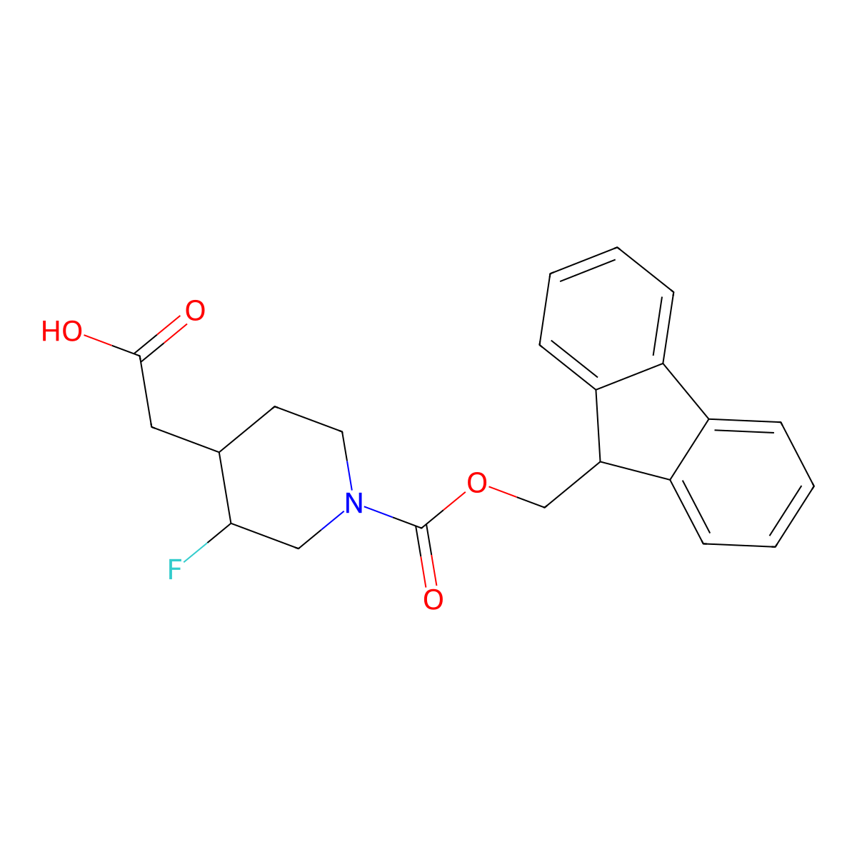 2-(1-{[(9H-fluoren-9-yl)methoxy]carbonyl}-3-fluoropiperidin-4-yl)acetic acid molecular structure, CAS 2137619-92-0
