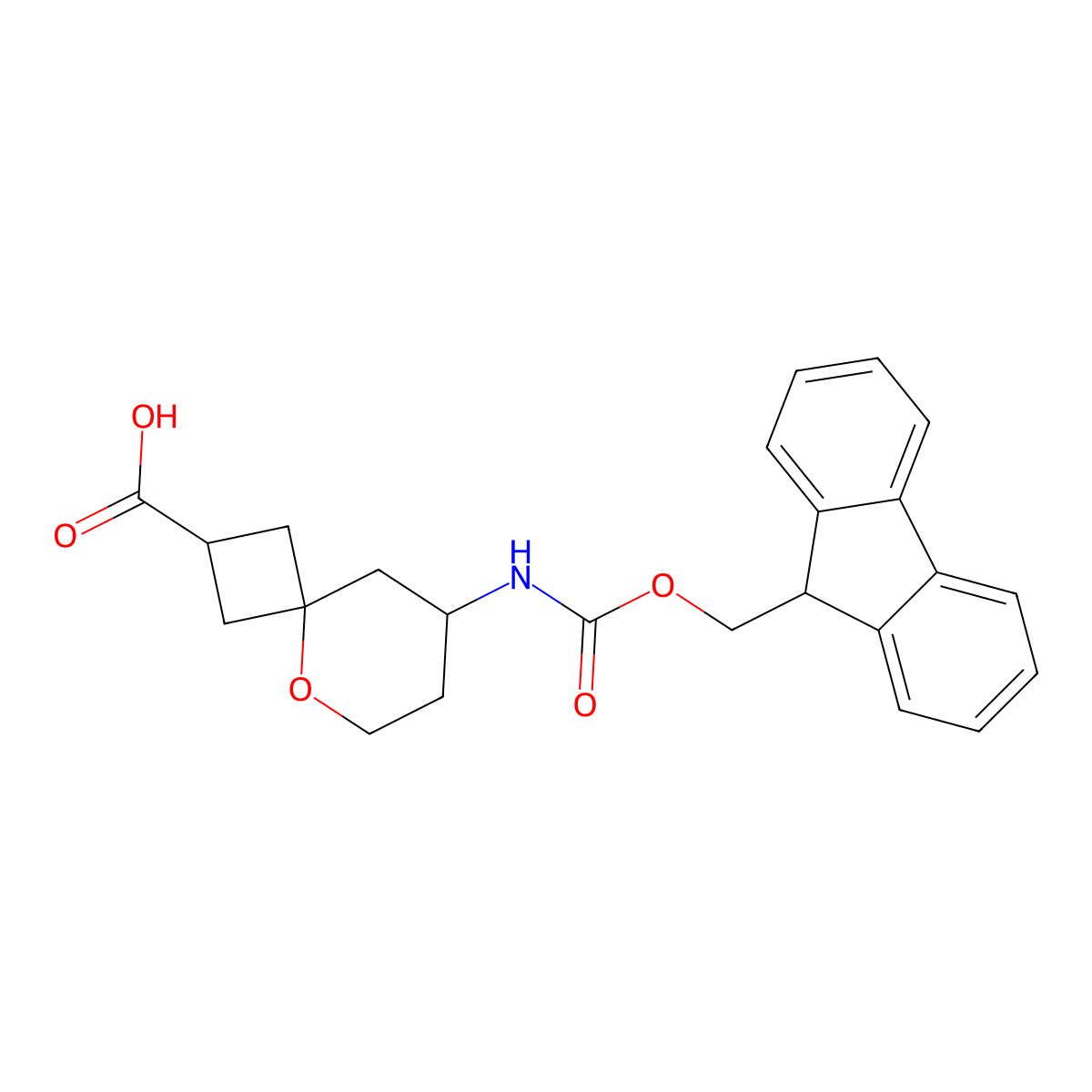 8-((((9H-Fluoren-9-yl)methoxy)carbonyl)amino)-5-oxaspiro[3.5]nonane-2-carboxylic acid molecular structure, CAS 2137620-12-1