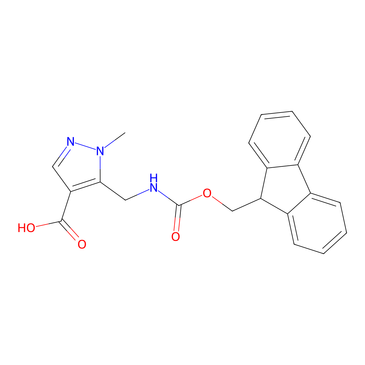 5-[({[(9H-fluoren-9-yl)methoxy]carbonyl}amino)methyl]-1-methyl-1H-pyrazole-4-carboxylic acid molecular structure, CAS 2137620-27-8