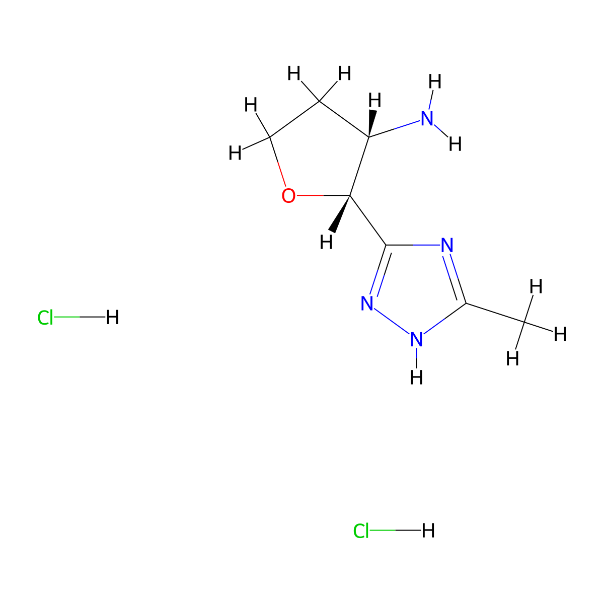 rac-(2R,3S)-2-(5-methyl-1H-1,2,4-triazol-3-yl)oxolan-3-amine dihydrochloride molecular structure, CAS 2137620-33-6