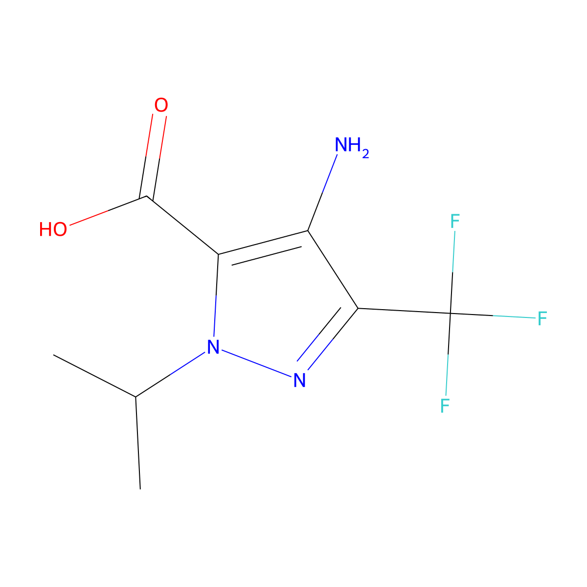 4-amino-1-(propan-2-yl)-3-(trifluoromethyl)-1H-pyrazole-5-carboxylic acid molecular structure, CAS 2137623-25-5
