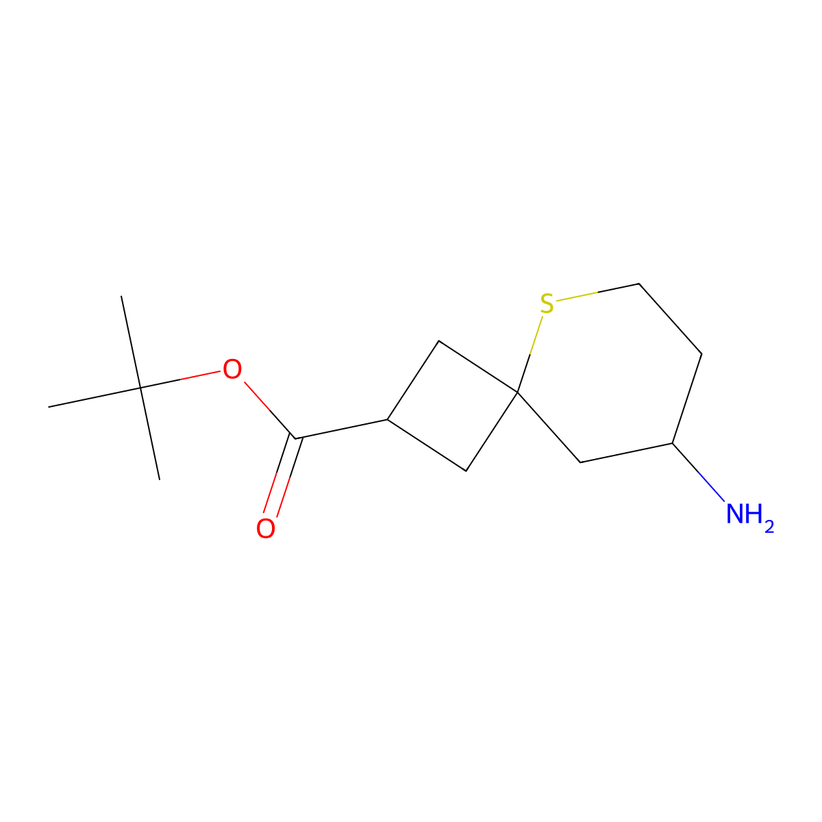 Tert-butyl 8-amino-5-thiaspiro[3.5]nonane-2-carboxylate molecular structure, CAS 2137623-27-7