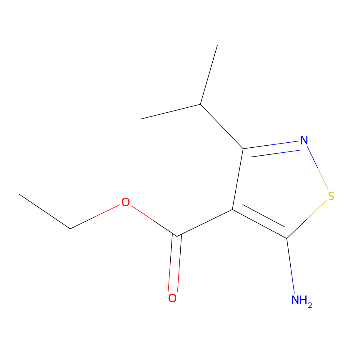 Ethyl 5-amino-3-(propan-2-yl)-1,2-thiazole-4-carboxylate molecular structure, CAS 2137624-39-4