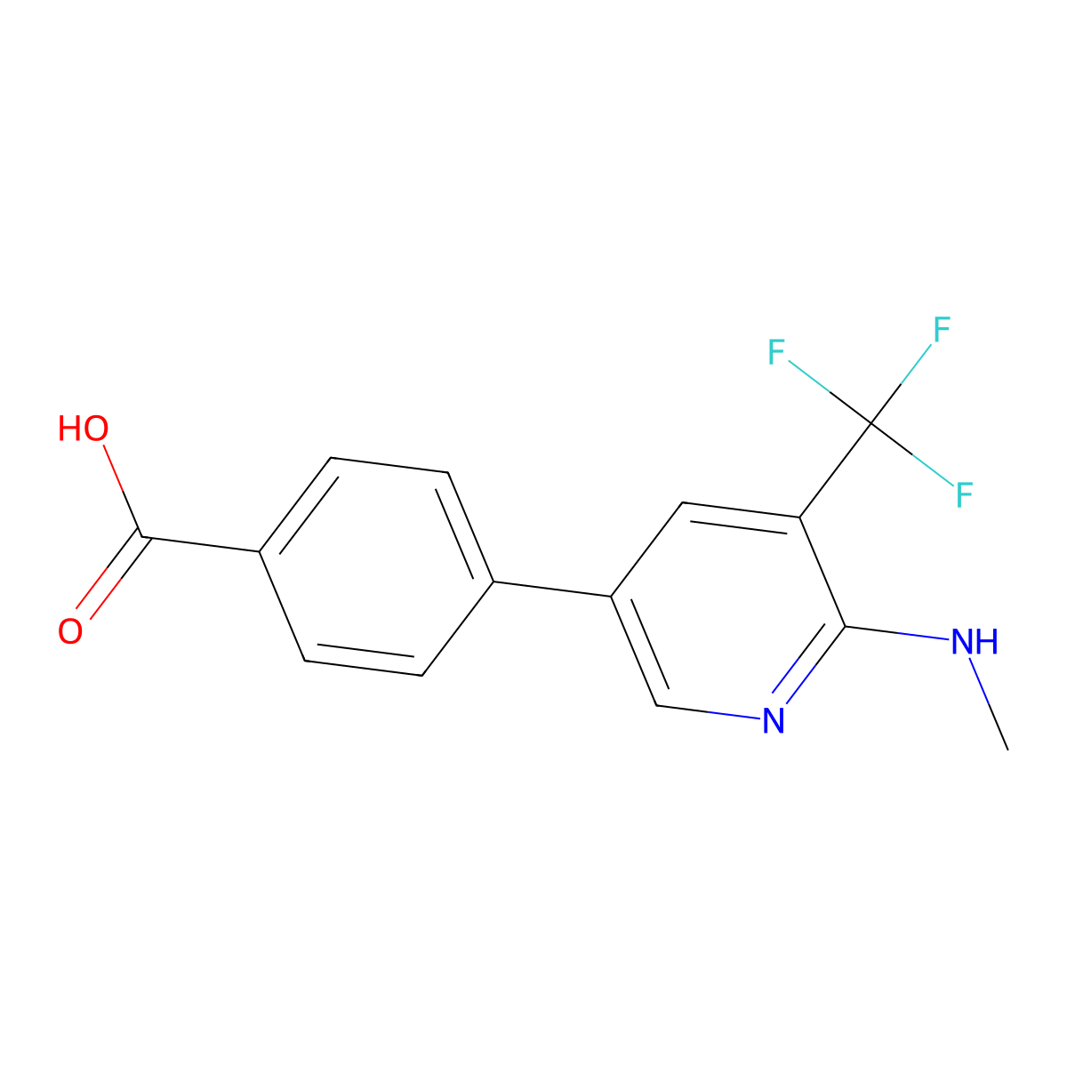 4-[6-(Methylamino)-5-(trifluoromethyl)pyridin-3-yl]benzoic acid molecular structure, CAS 2137624-79-2