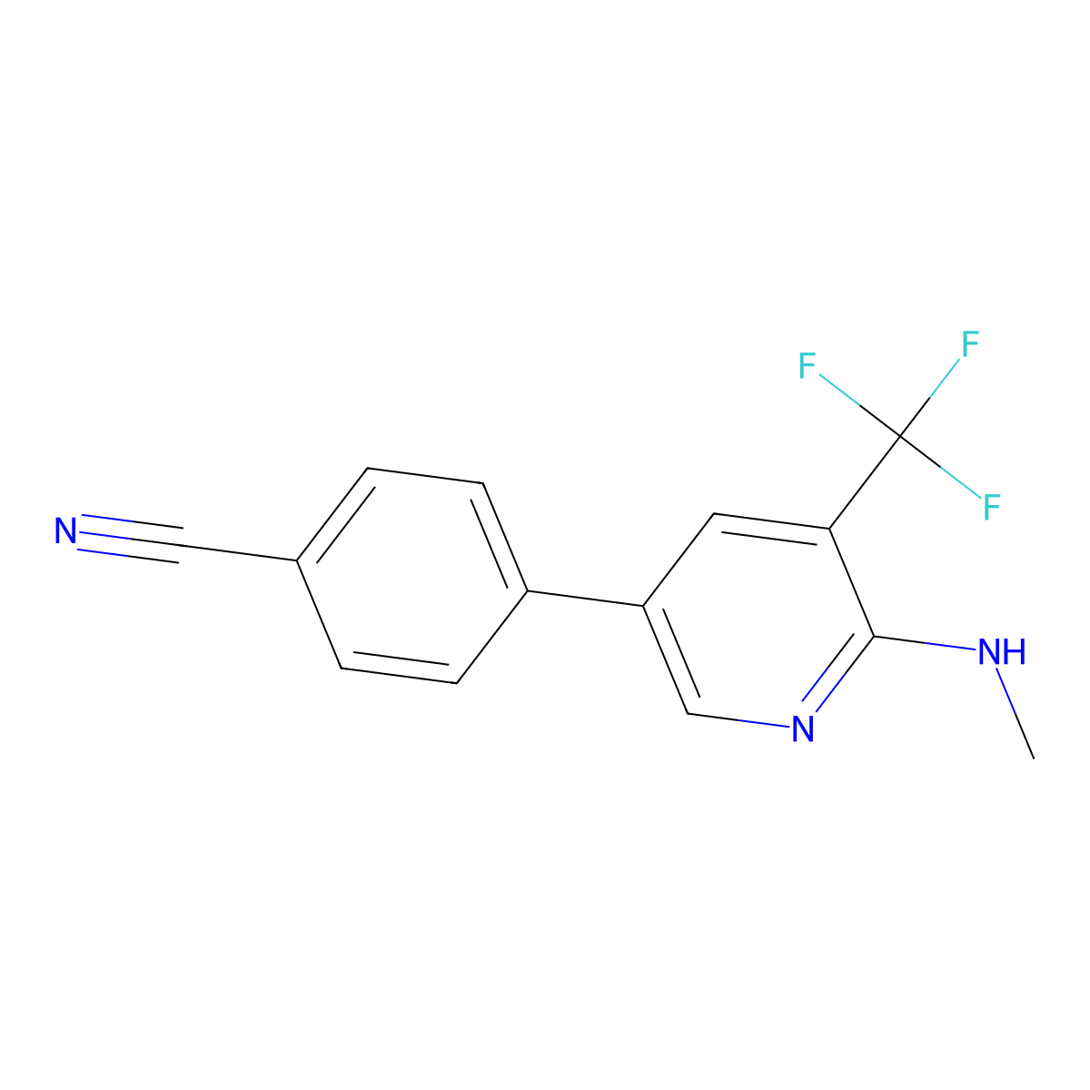 4-[6-(Methylamino)-5-(trifluoromethyl)pyridin-3-yl]benzonitrile molecular structure, CAS 2137624-89-4