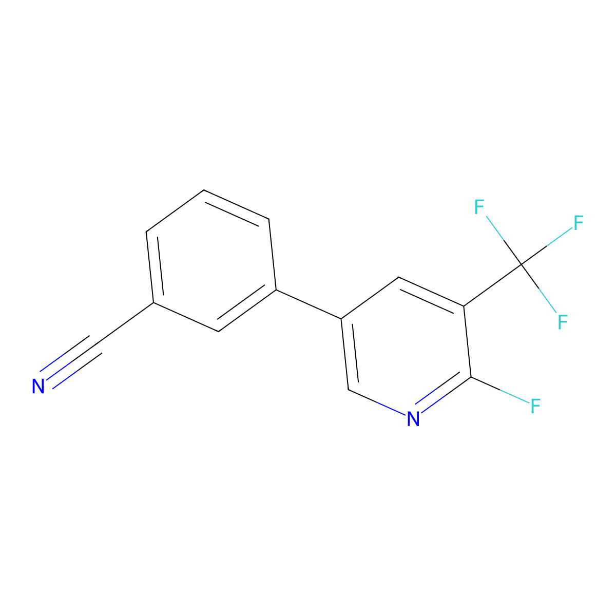 3-[6-Fluoro-5-(trifluoromethyl)pyridin-3-yl]benzonitrile molecular structure, CAS 2137624-94-1