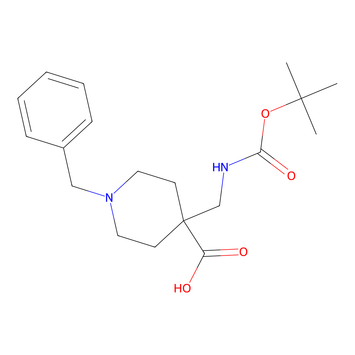 1-Benzyl-4-({[(tert-butoxy)carbonyl]amino}methyl)piperidine-4-carboxylic acid molecular structure, CAS 2137625-58-0