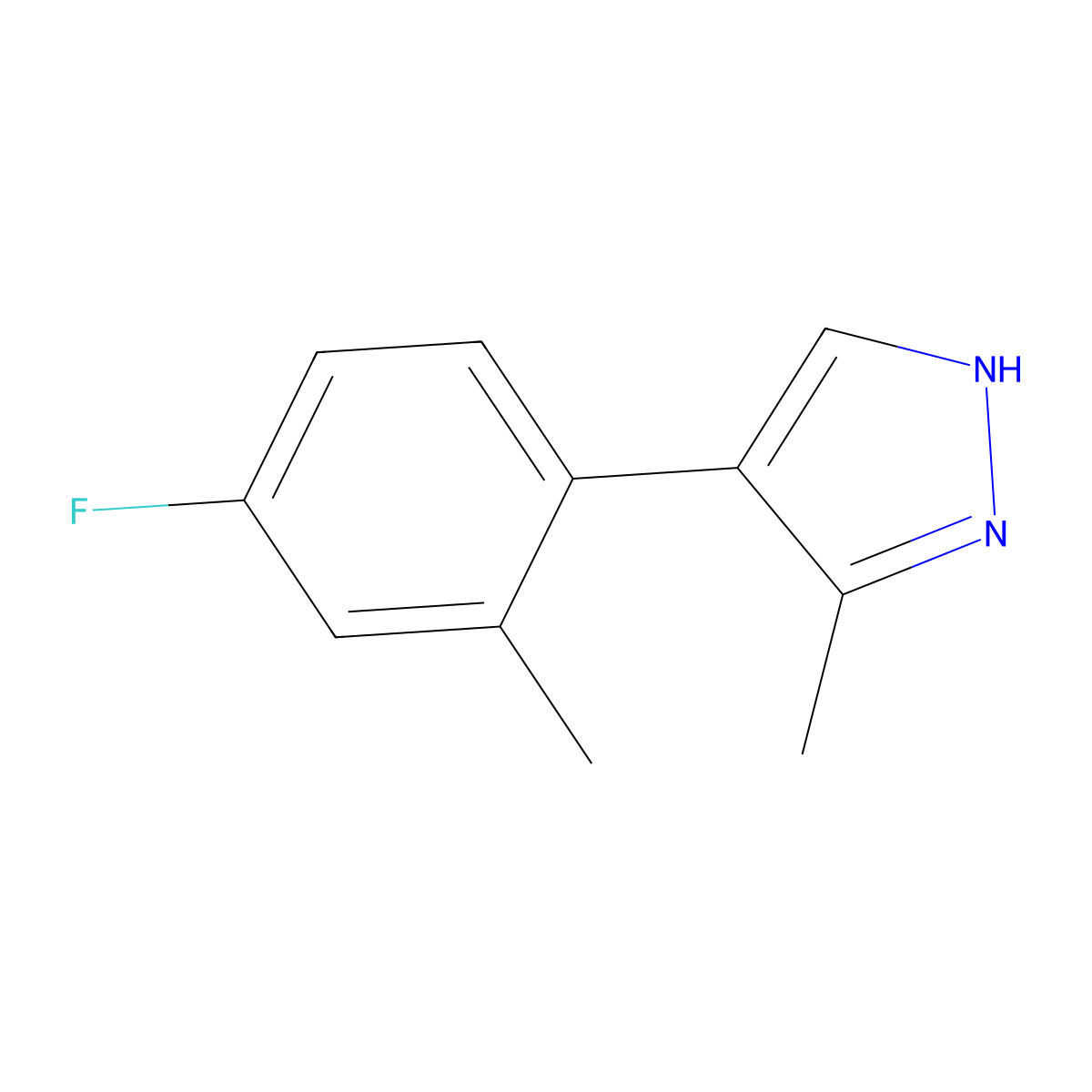 4-(4-fluoro-2-methylphenyl)-3-methyl-1H-pyrazole molecular structure, CAS 2137626-78-7