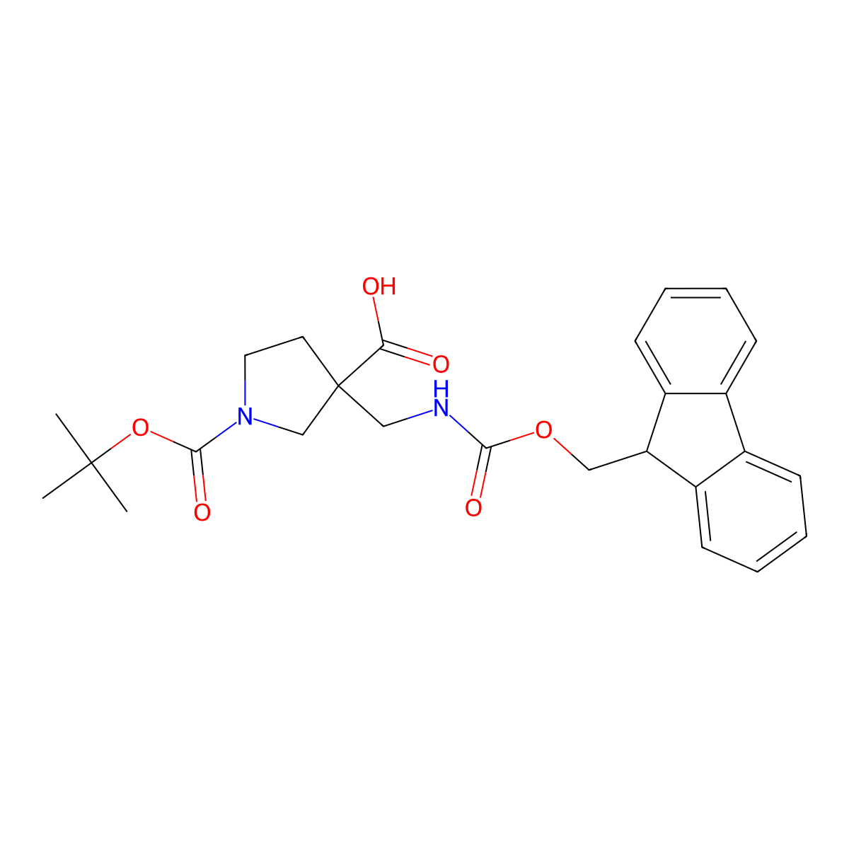 1-[(tert-butoxy)carbonyl]-3-[({[(9H-fluoren-9-yl)methoxy]carbonyl}amino)methyl]pyrrolidine-3-carboxylic acid molecular structure, CAS 2137627-77-9