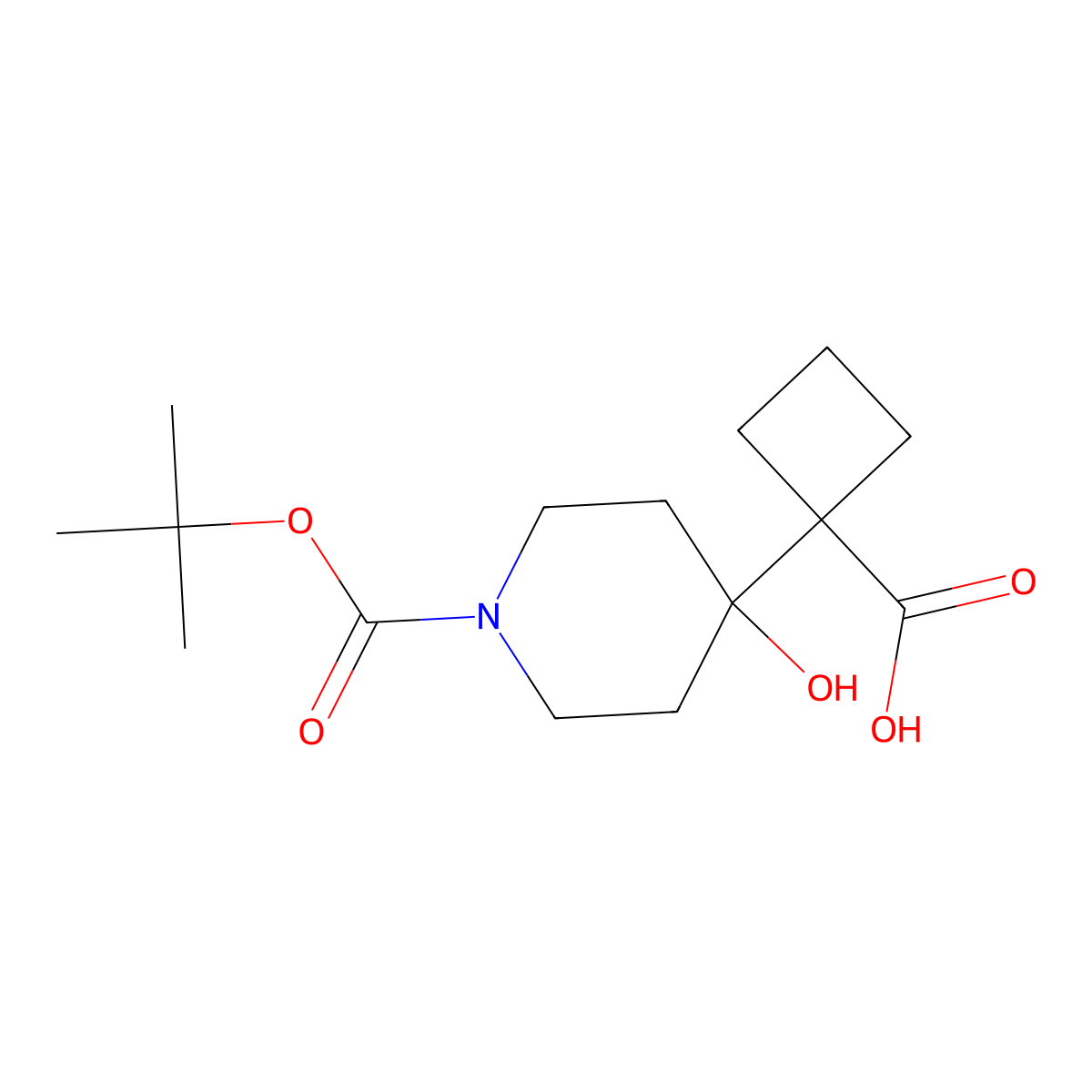 1-{1-[(Tert-butoxy)carbonyl]-4-hydroxypiperidin-4-yl}cyclobutane-1-carboxylic acid molecular structure, CAS 2137629-17-3