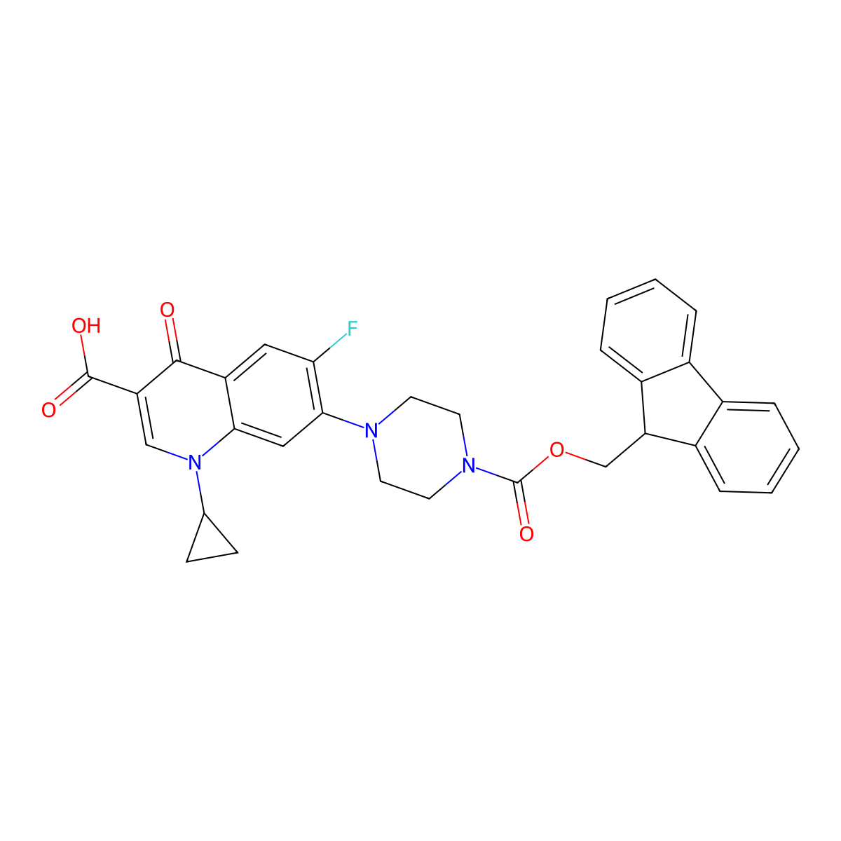 1-cyclopropyl-7-(4-{[(9H-fluoren-9-yl)methoxy]carbonyl}piperazin-1-yl)-6-fluoro-4-oxo-1,4-dihydroquinoline-3-carboxylic acid molecular structure, CAS 2137629-37-7