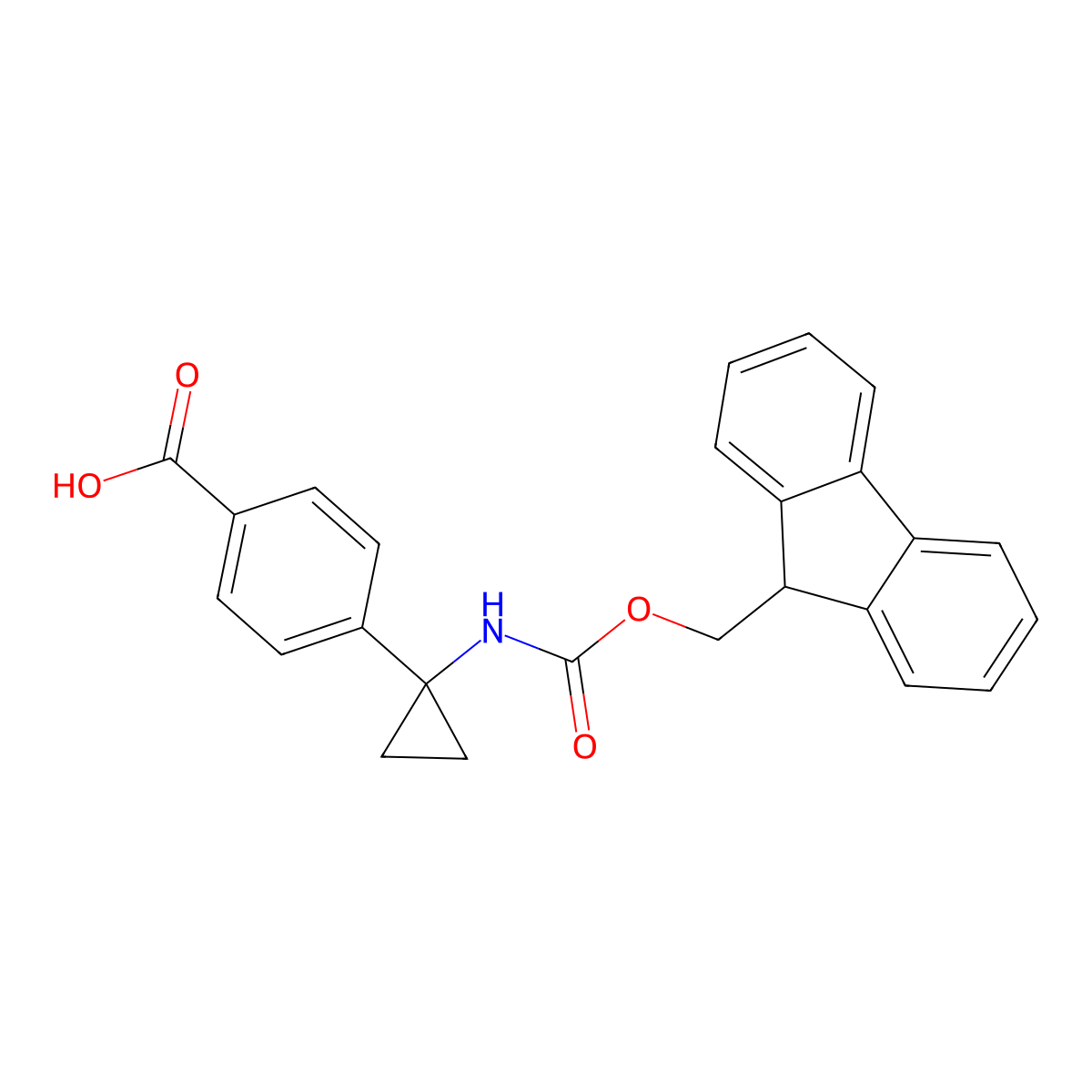 4-(1-((((9H-fluoren-9-yl)methoxy)carbonyl)amino)cyclopropyl)benzoic acid molecular structure, CAS 2137629-53-7