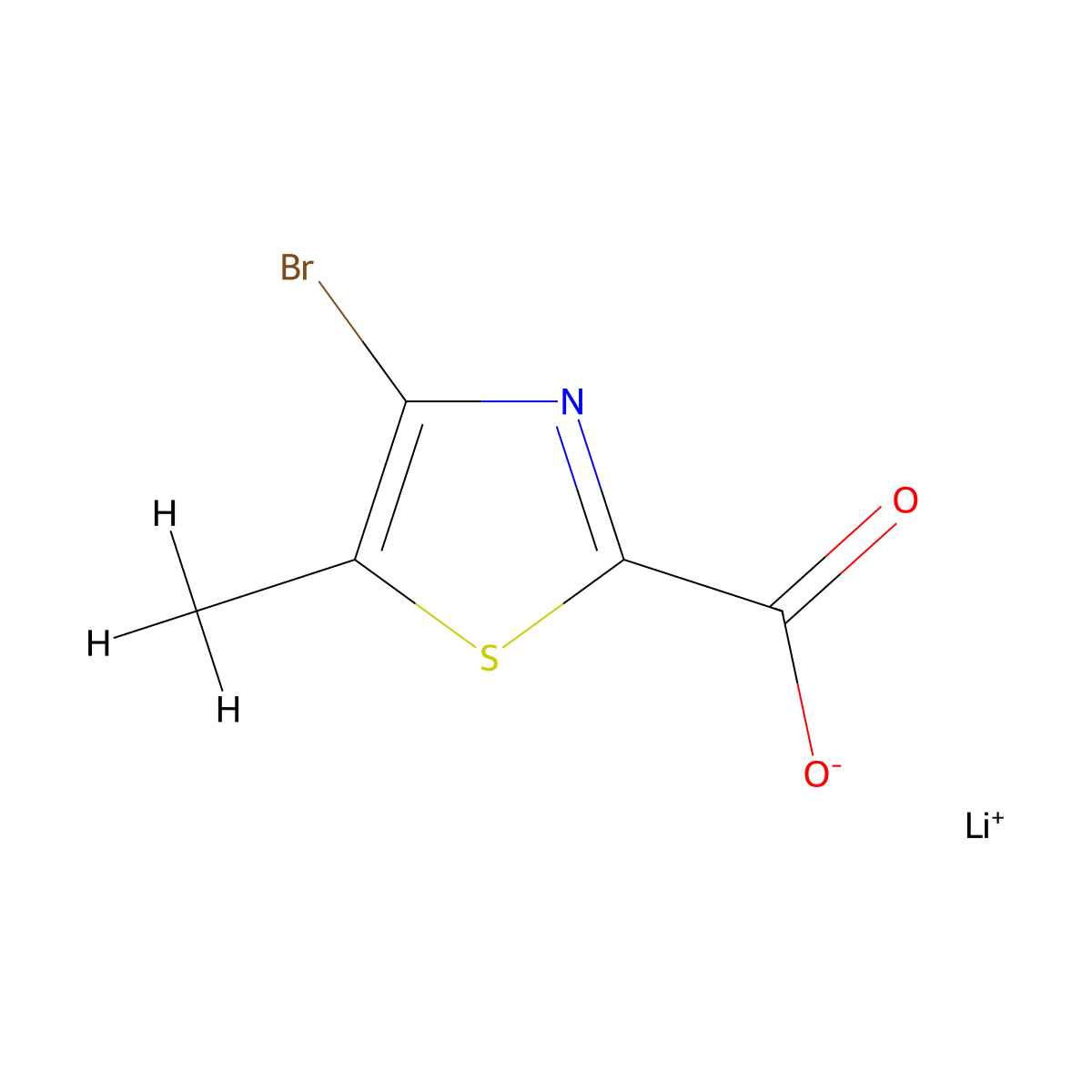 Lithium 4-bromo-5-methyl-1,3-thiazole-2-carboxylate molecular structure, CAS 2137629-67-3