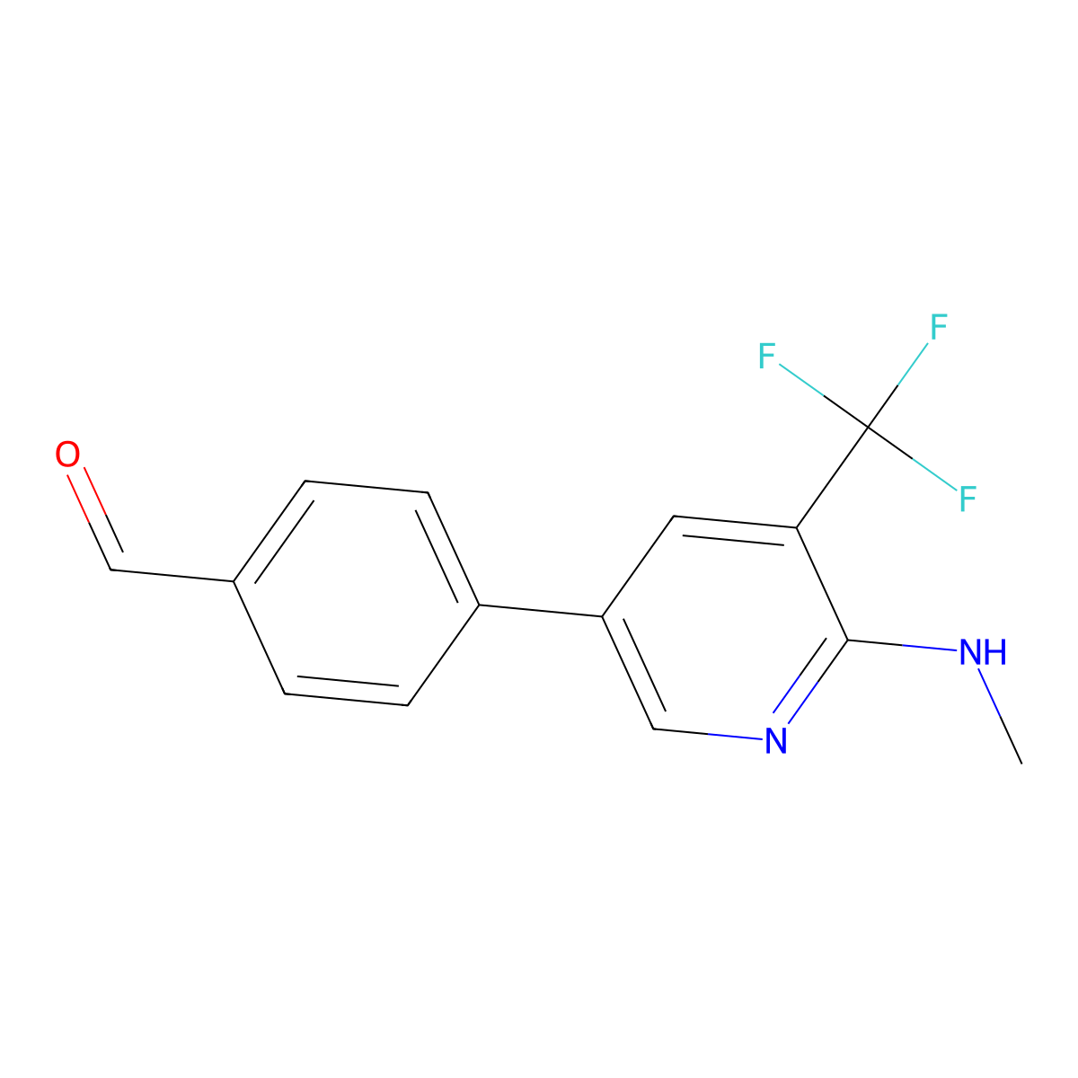 4-[6-(Methylamino)-5-(trifluoromethyl)pyridin-3-yl]benzaldehyde molecular structure, CAS 2137630-52-3