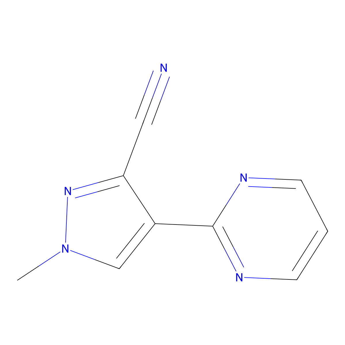 1-methyl-4-(pyrimidin-2-yl)-1H-pyrazole-3-carbonitrile molecular structure, CAS 2137632-15-4