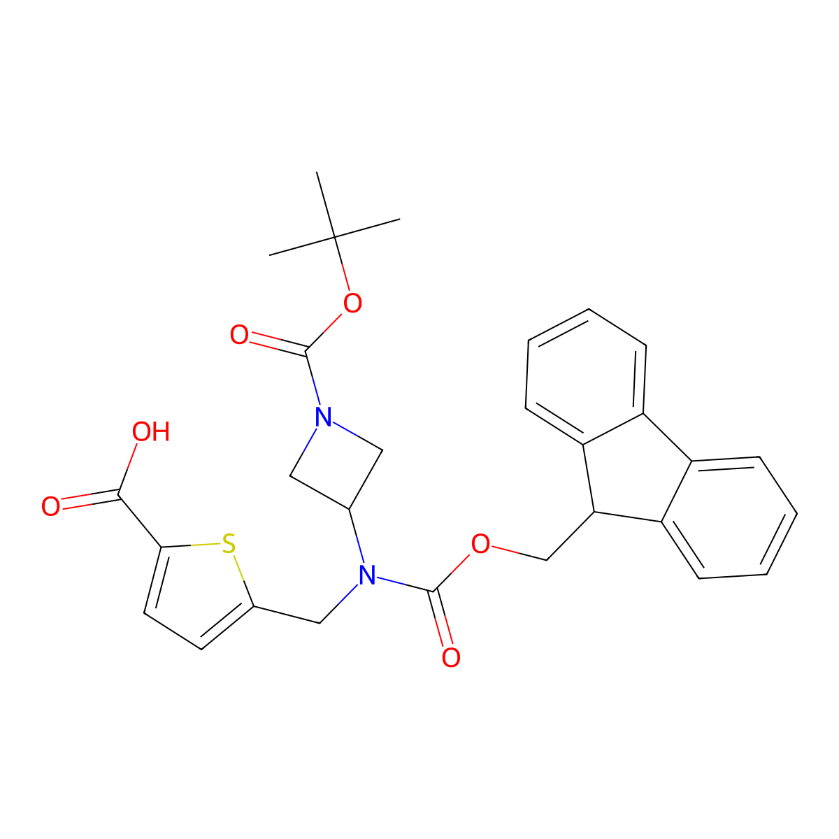 5-[({1-[(tert-butoxy)carbonyl]azetidin-3-yl}({[(9H-fluoren-9-yl)methoxy]carbonyl})amino)methyl]thiophene-2-carboxylic acid molecular structure, CAS 2137633-33-9