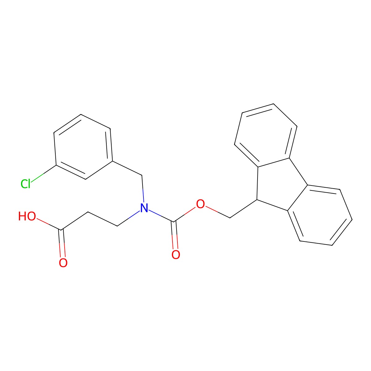 3-{[(3-chlorophenyl)methyl]({[(9H-fluoren-9-yl)methoxy]carbonyl})amino}propanoic acid molecular structure, CAS 2137635-39-1