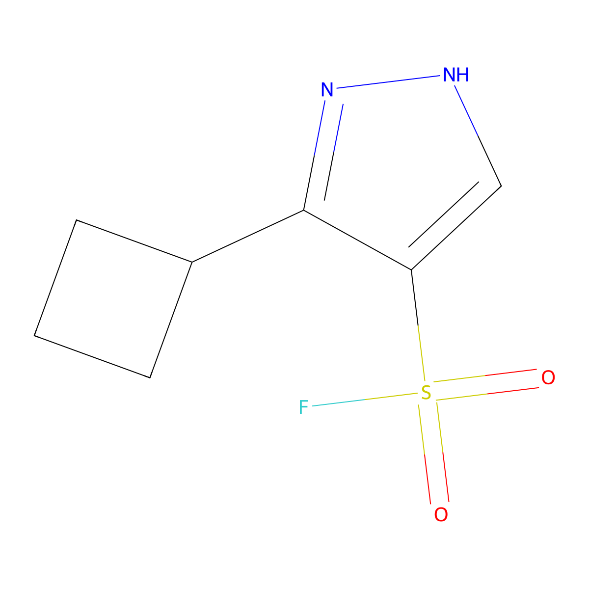 3-cyclobutyl-1H-pyrazole-4-sulfonyl fluoride molecular structure, CAS 2137635-98-2