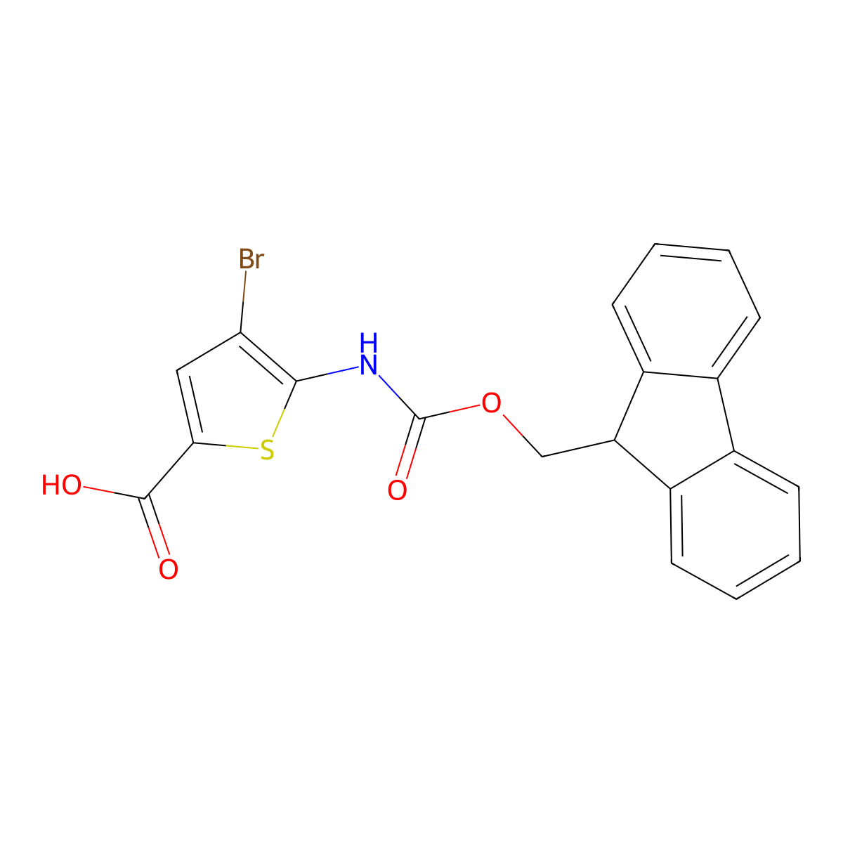 4-bromo-5-({[(9H-fluoren-9-yl)methoxy]carbonyl}amino)thiophene-2-carboxylic acid molecular structure, CAS 2137636-88-3