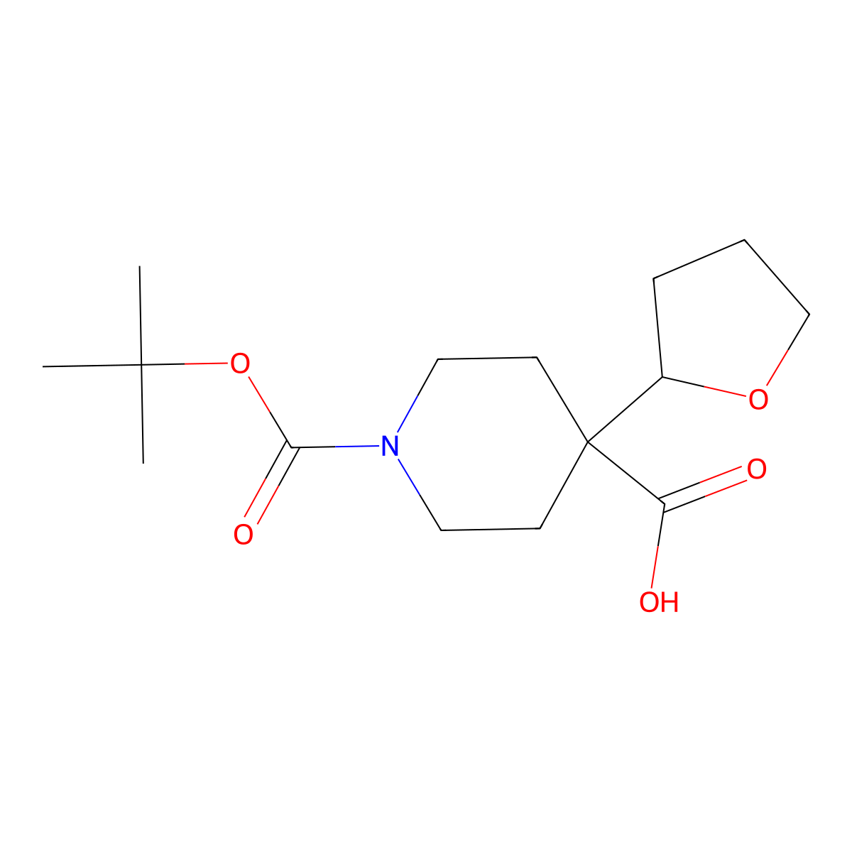 1-[(Tert-butoxy)carbonyl]-4-(oxolan-2-yl)piperidine-4-carboxylic acid molecular structure, CAS 2137637-26-2