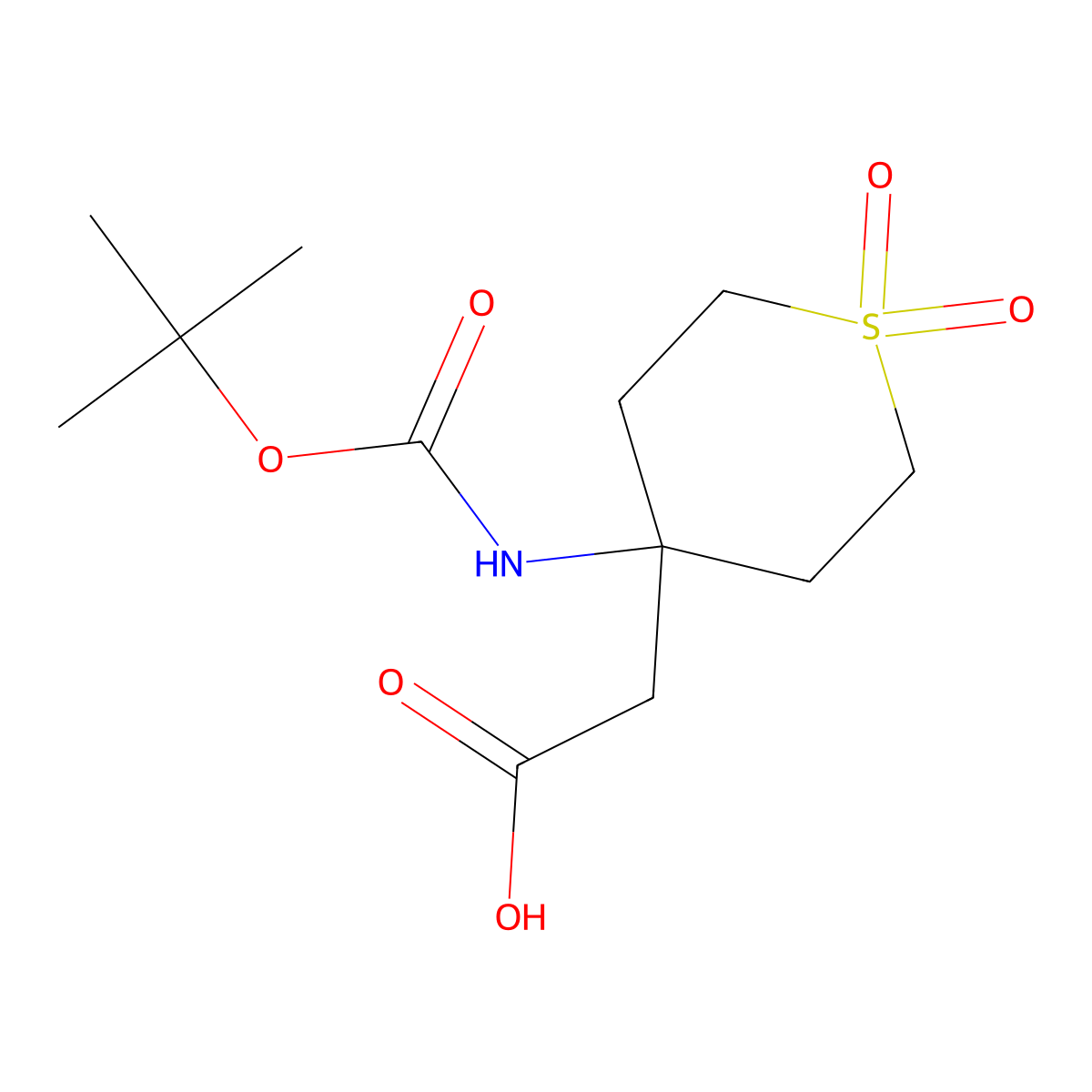 2-(4-{[(Tert-butoxy)carbonyl]amino}-1,1-dioxo-1lambda6-thian-4-yl)acetic acid molecular structure, CAS 2137638-17-4