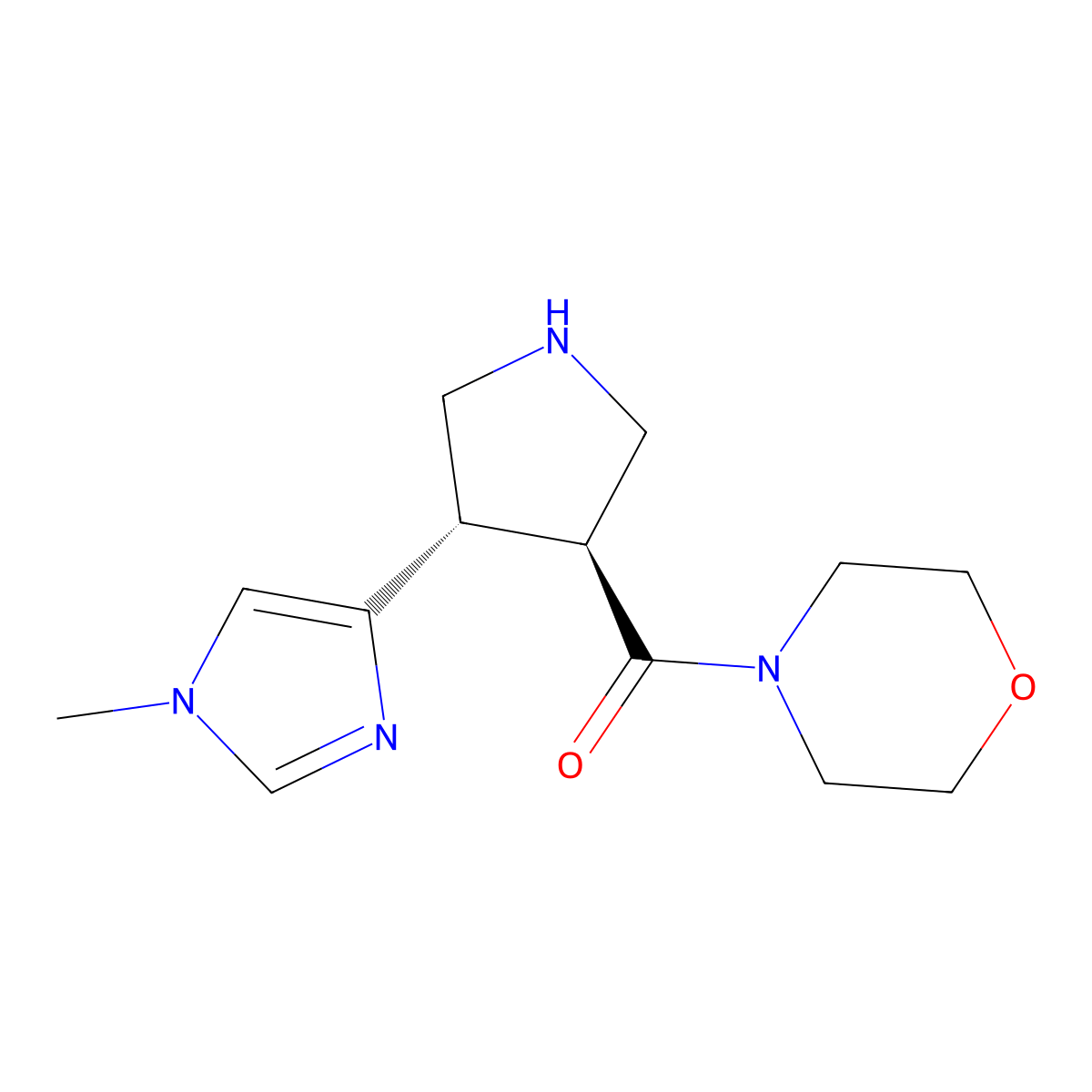 rac-4-[(3R,4R)-4-(1-methyl-1H-imidazol-4-yl)pyrrolidine-3-carbonyl]morpholine molecular structure, CAS 2137642-46-5