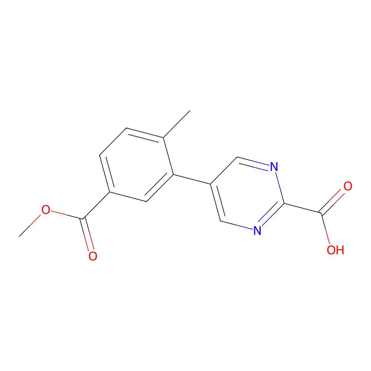 5-[5-(Methoxycarbonyl)-2-methylphenyl]pyrimidine-2-carboxylic acid molecular structure, CAS 2137642-84-1