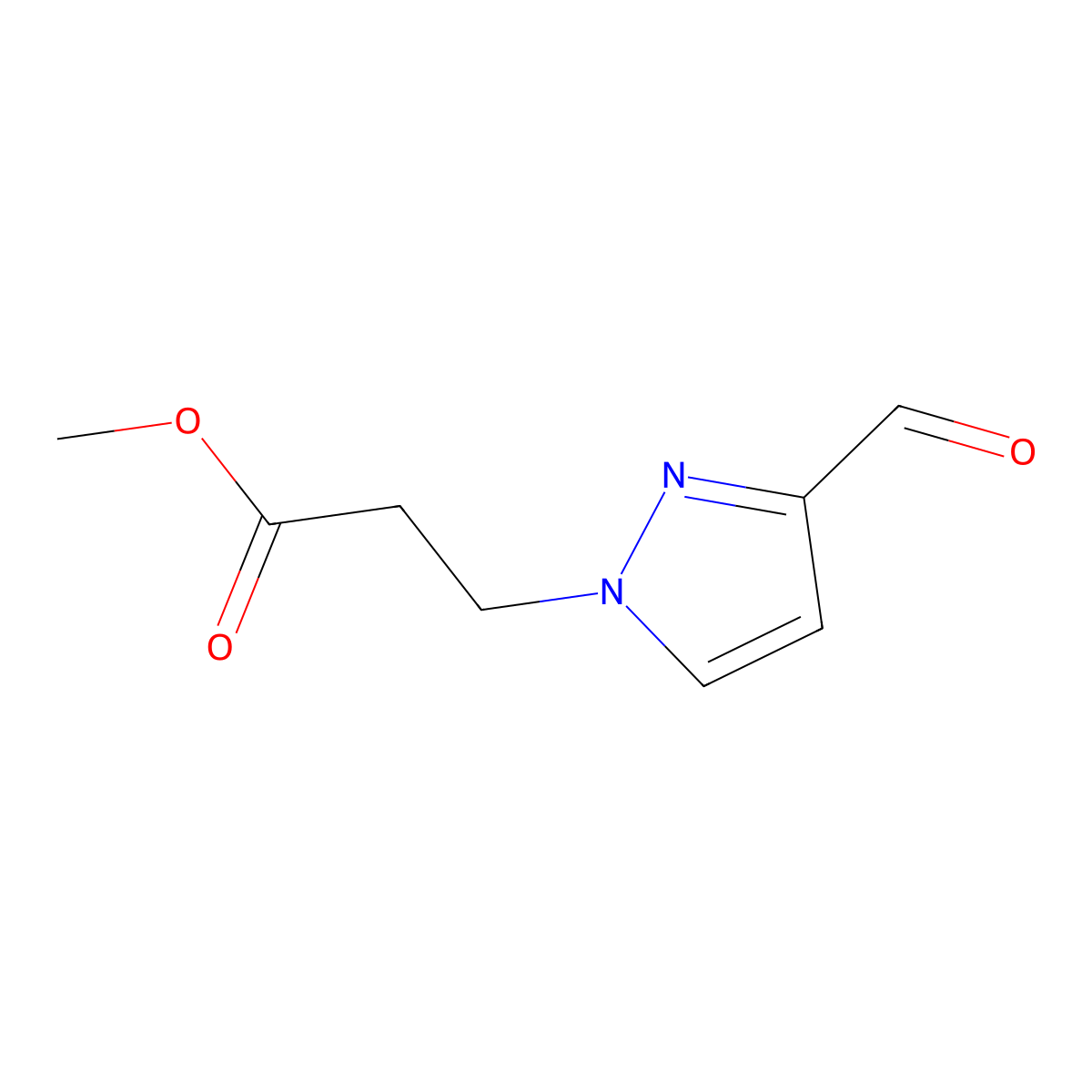 methyl 3-(3-formyl-1H-pyrazol-1-yl)propanoate molecular structure, CAS 2137642-90-9