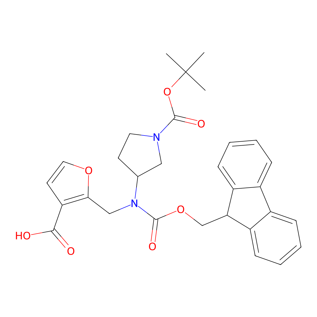 2-[({1-[(tert-butoxy)carbonyl]pyrrolidin-3-yl}({[(9H-fluoren-9-yl)methoxy]carbonyl})amino)methyl]furan-3-carboxylic acid molecular structure, CAS 2137643-19-5