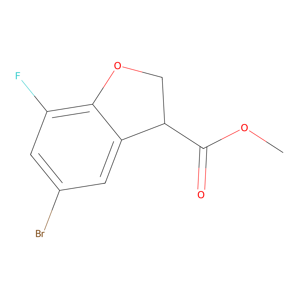Methyl 5-bromo-7-fluoro-2,3-dihydro-1-benzofuran-3-carboxylate molecular structure, CAS 2137644-52-9