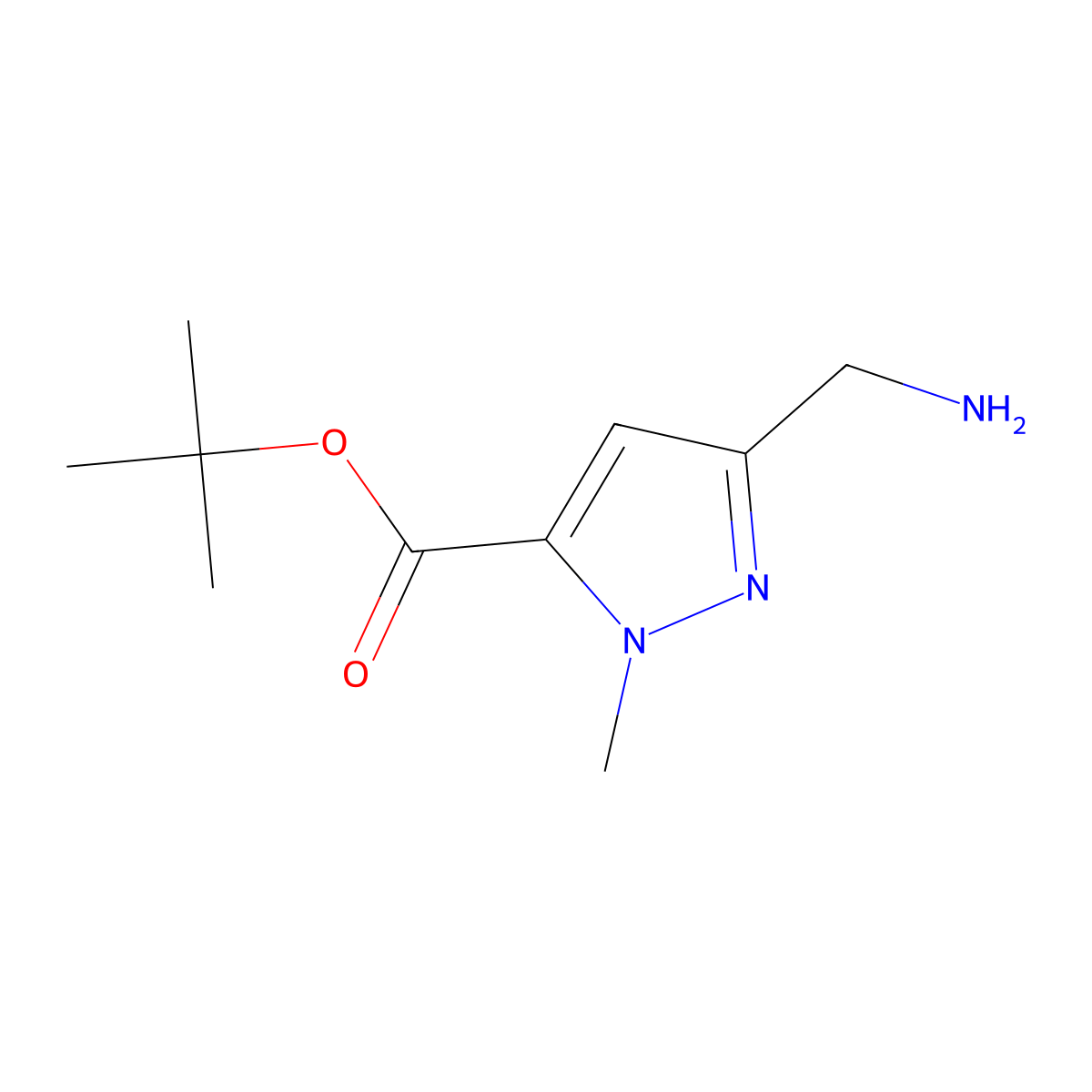 tert-butyl 3-(aminomethyl)-1-methyl-1H-pyrazole-5-carboxylate molecular structure, CAS 2137645-39-5
