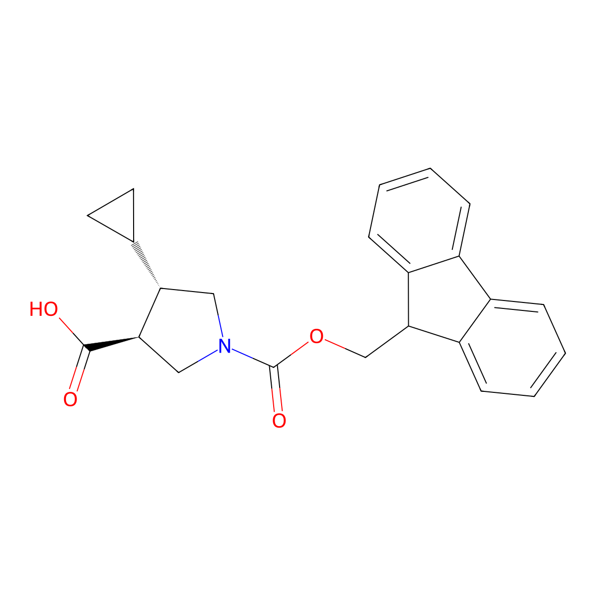 rac-(3R,4R)-4-cyclopropyl-1-(((9H-fluoren-9-yl)methoxy)carbonyl)pyrrolidine-3-carboxylic acid molecular structure, CAS 2137646-89-8