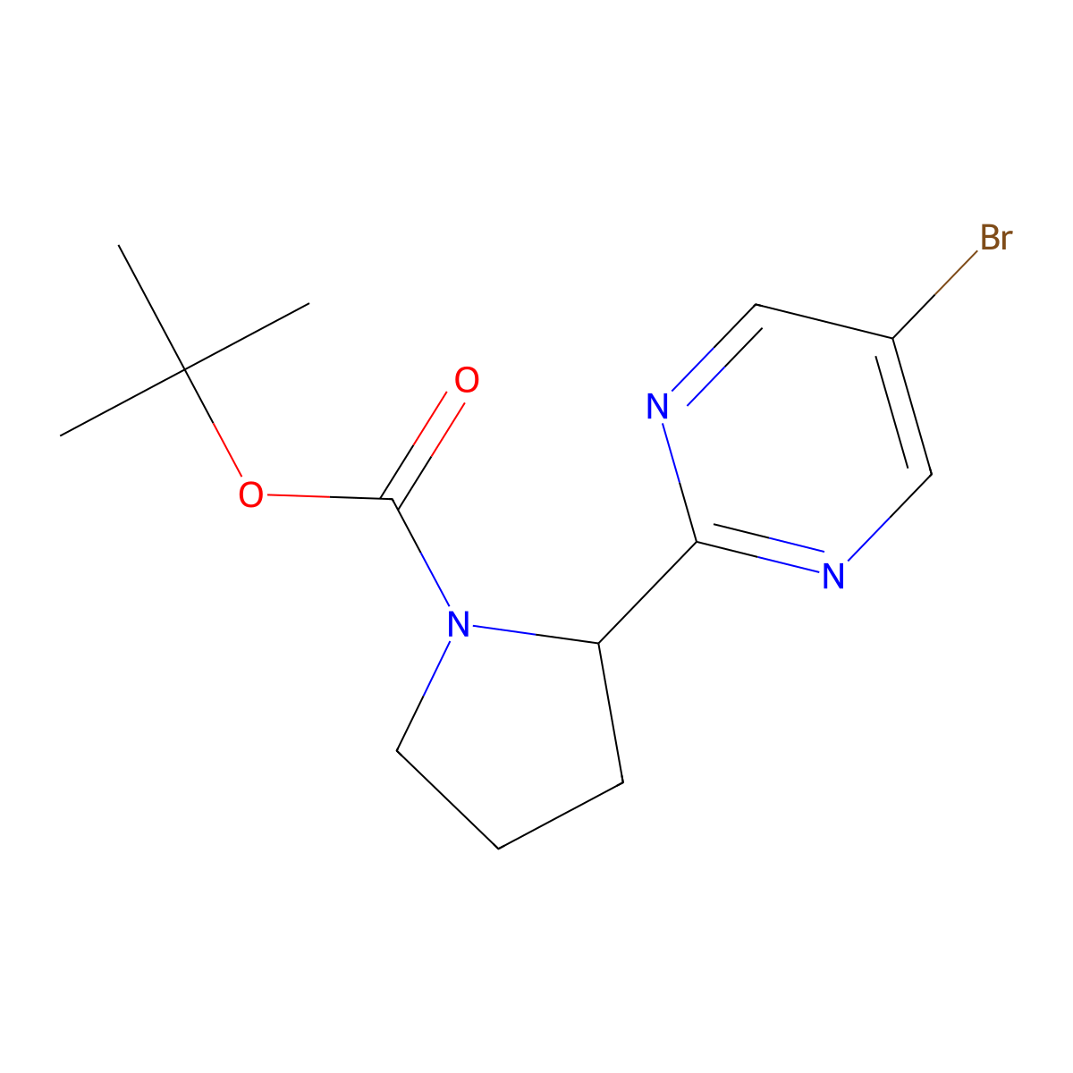 Tert-butyl 2-(5-bromopyrimidin-2-yl)pyrrolidine-1-carboxylate molecular structure, CAS 2137646-95-6