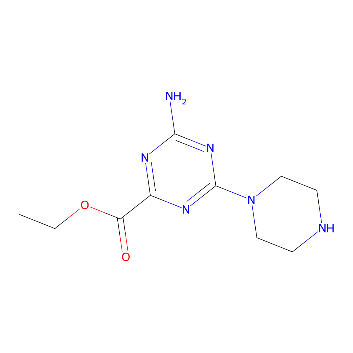 Ethyl 4-amino-6-(piperazin-1-yl)-1,3,5-triazine-2-carboxylate molecular structure, CAS 2137647-52-8