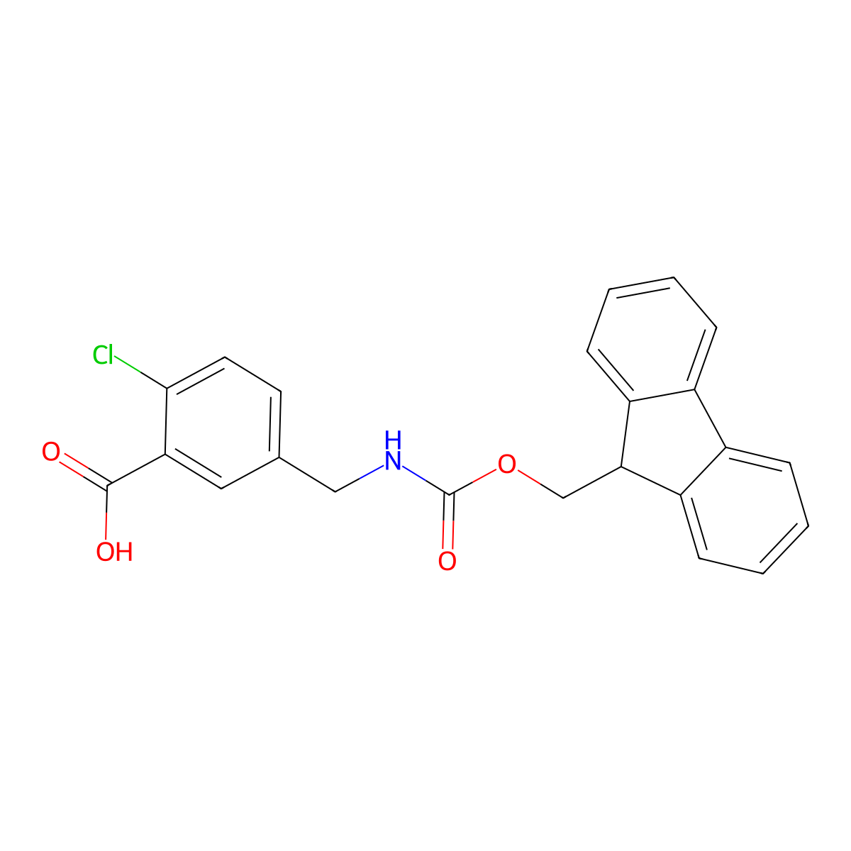 2-chloro-5-[({[(9H-fluoren-9-yl)methoxy]carbonyl}amino)methyl]benzoic acid molecular structure, CAS 2137647-55-1
