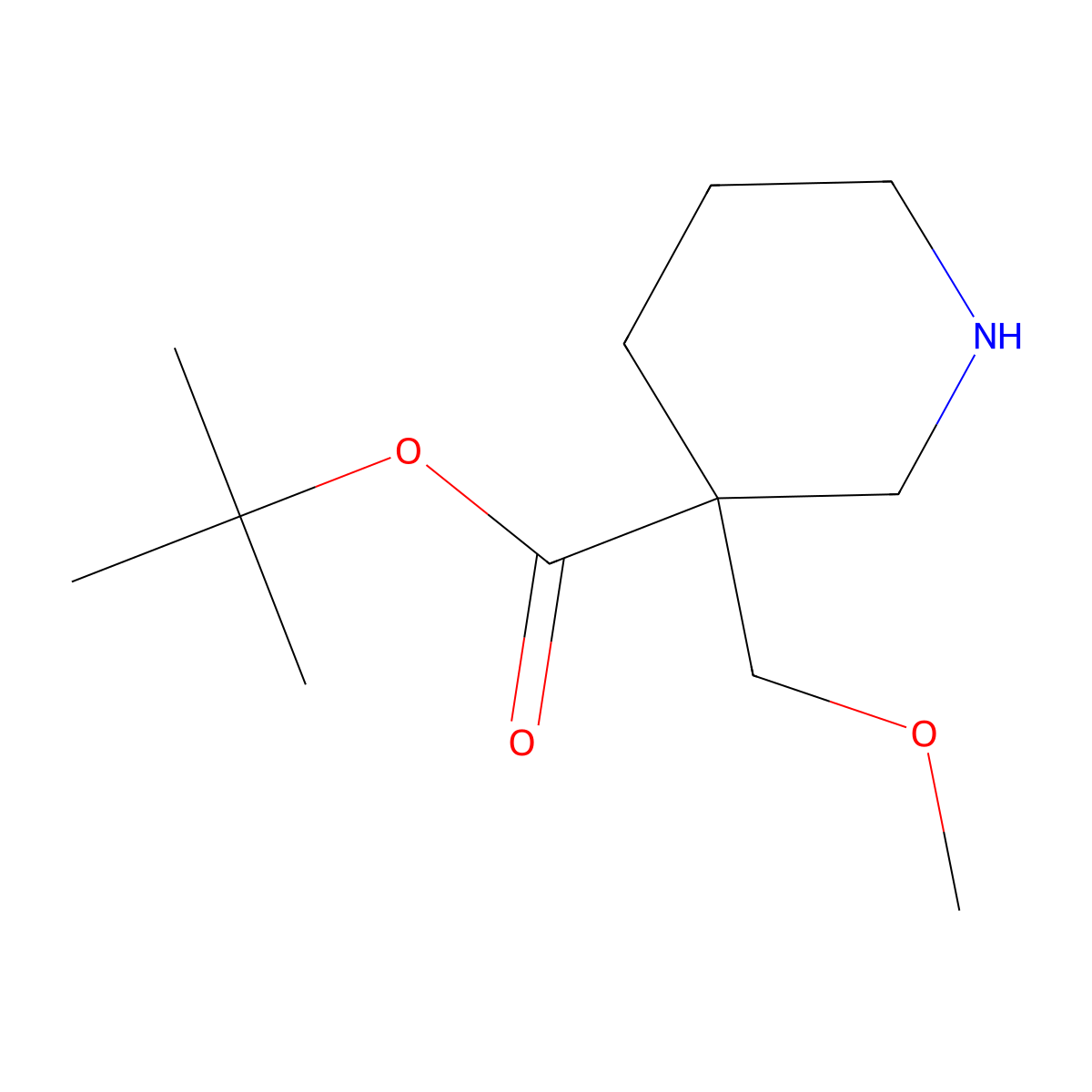 Tert-butyl 3-(methoxymethyl)piperidine-3-carboxylate molecular structure, CAS 2137647-95-9