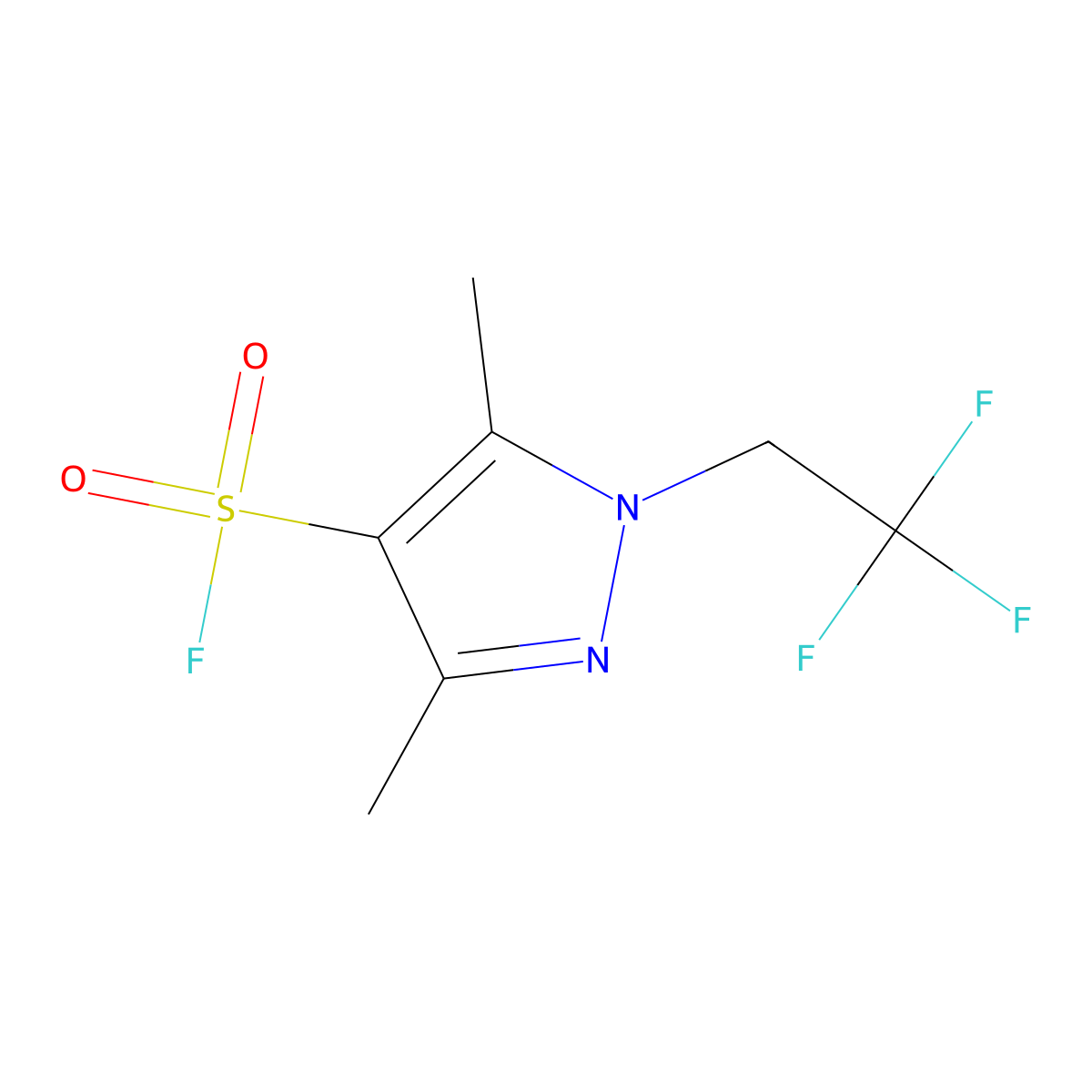 3,5-dimethyl-1-(2,2,2-trifluoroethyl)-1H-pyrazole-4-sulfonyl fluoride molecular structure, CAS 2137648-27-0