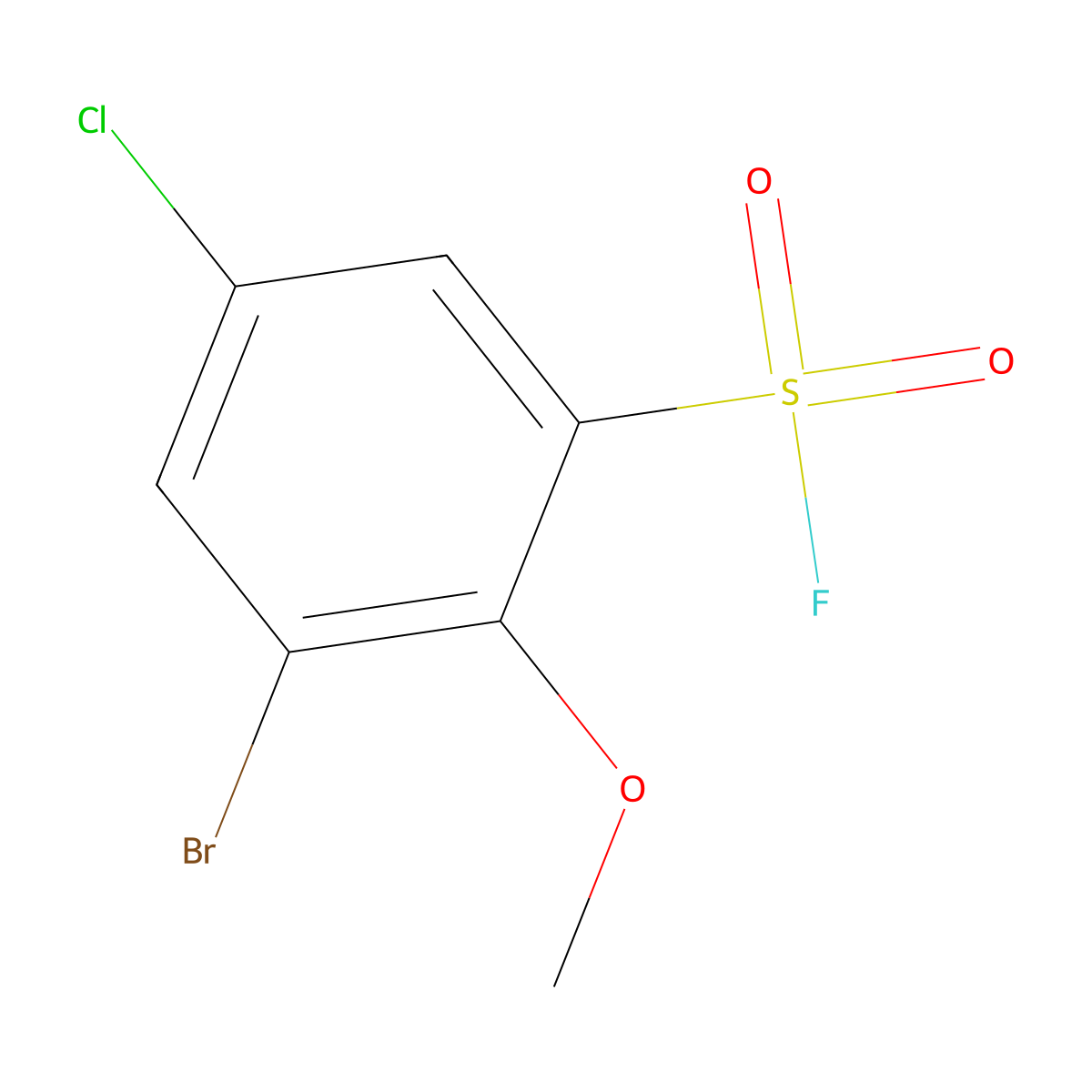 3-Bromo-5-chloro-2-methoxybenzene-1-sulfonyl fluoride molecular structure, CAS 2137648-52-1