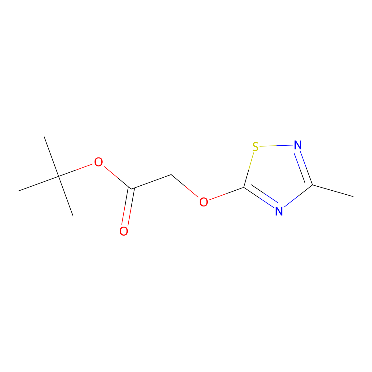 Tert-butyl 2-[(3-methyl-1,2,4-thiadiazol-5-yl)oxy]acetate molecular structure, CAS 2137649-59-1