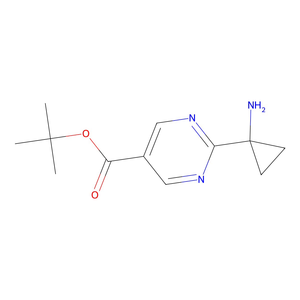 Tert-butyl 2-(1-aminocyclopropyl)pyrimidine-5-carboxylate molecular structure, CAS 2137651-66-0