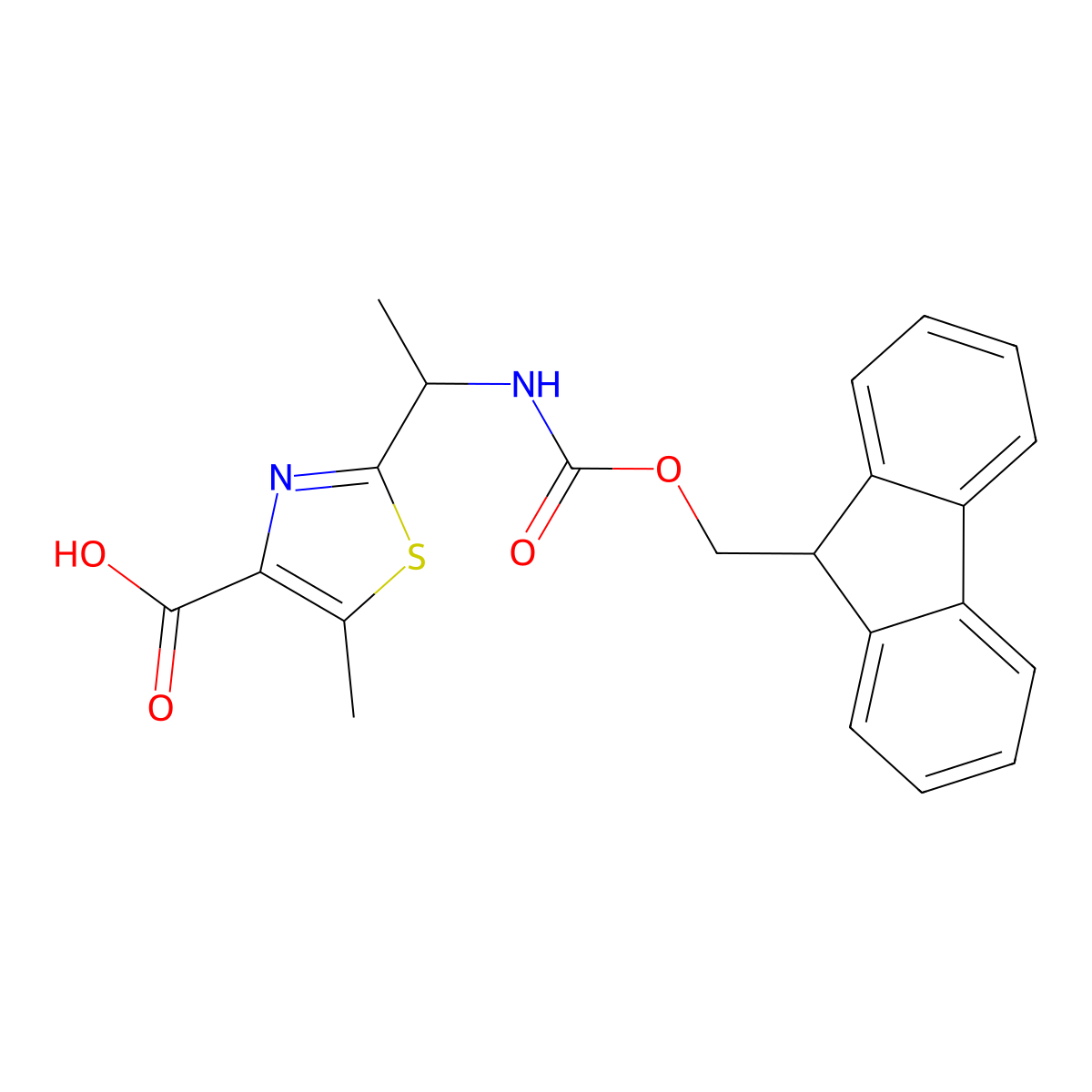 2-[1-({[(9H-fluoren-9-yl)methoxy]carbonyl}amino)ethyl]-5-methyl-1,3-thiazole-4-carboxylic acid molecular structure, CAS 2137652-05-0