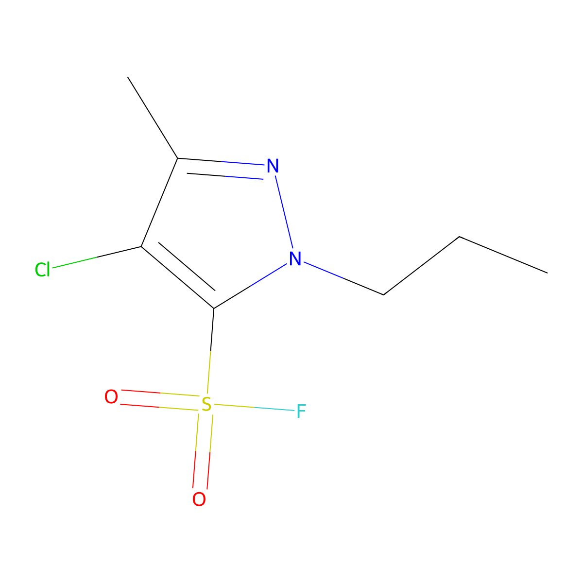 4-chloro-3-methyl-1-propyl-1H-pyrazole-5-sulfonyl fluoride molecular structure, CAS 2137656-79-0