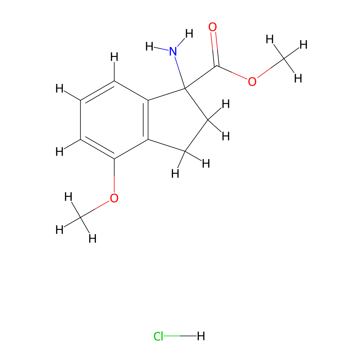 methyl 1-amino-4-methoxy-2,3-dihydro-1H-indene-1-carboxylate hydrochloride molecular structure, CAS 2137662-22-5