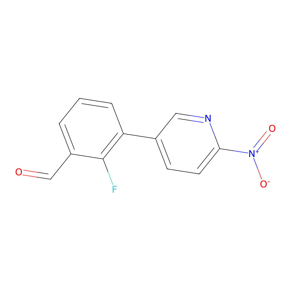 2-Fluoro-3-(6-nitropyridin-3-yl)benzaldehyde molecular structure, CAS 2137663-74-0